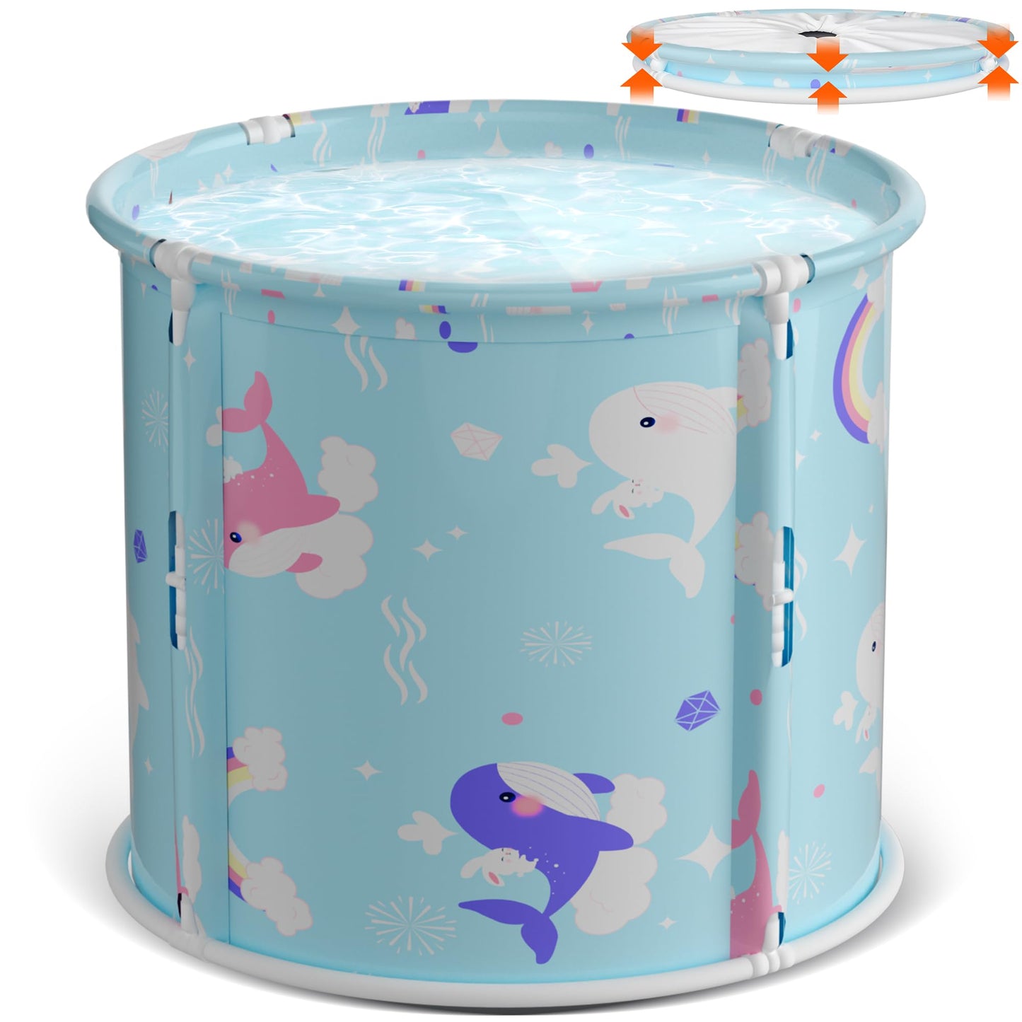 Portable Bathtub, Foldable Bathtub for Kids, Boys and Girls, Therapy Tub for Shower Stall Bathroom Fold Up Japanese Soaking Hot SPA Bath Tub, Outside Ice Bath 21.65''x23.62''(Ocean World Blue)