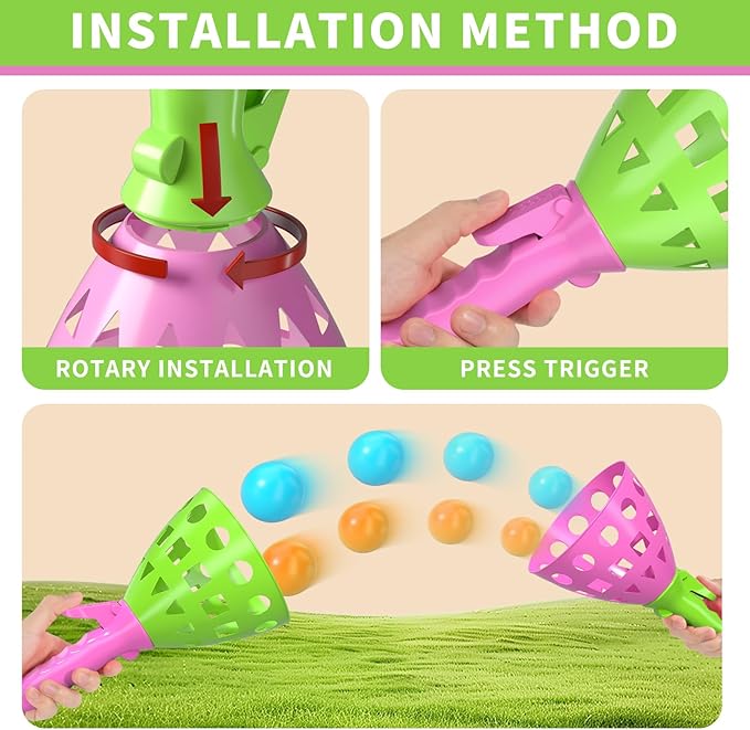Pop Pass Catch Ball Game Set – 4 Launchers, 20 Balls, Toss and Catch Outdoor Toys for Kids Ages 3-8, Indoor Yard Beach Pool Game, Party Favor for Kids Adults