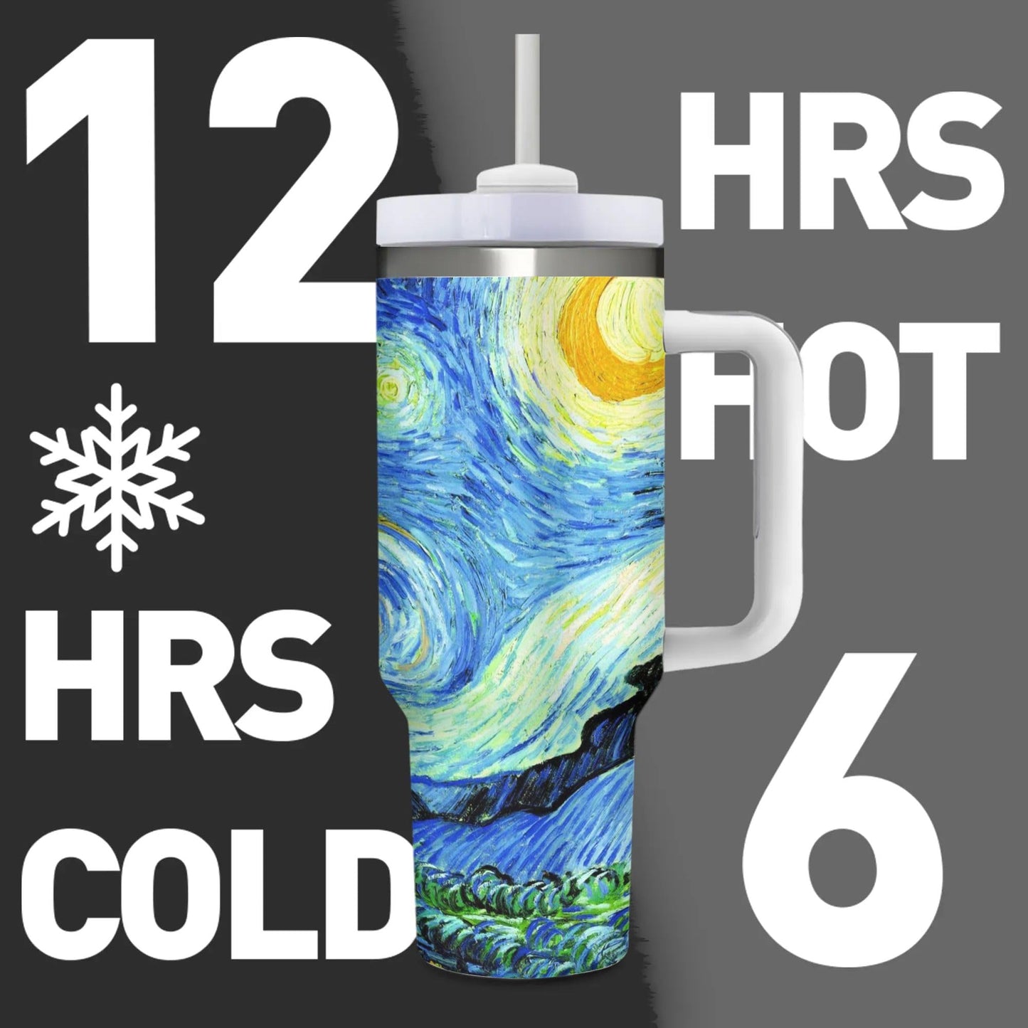 Mount Hour Starry 40 OZ Stainless Steel Tumbler with Handle Lid Straw, Ice Bully Hot/Cold Coffee Cup for Women Men Birthday Presents