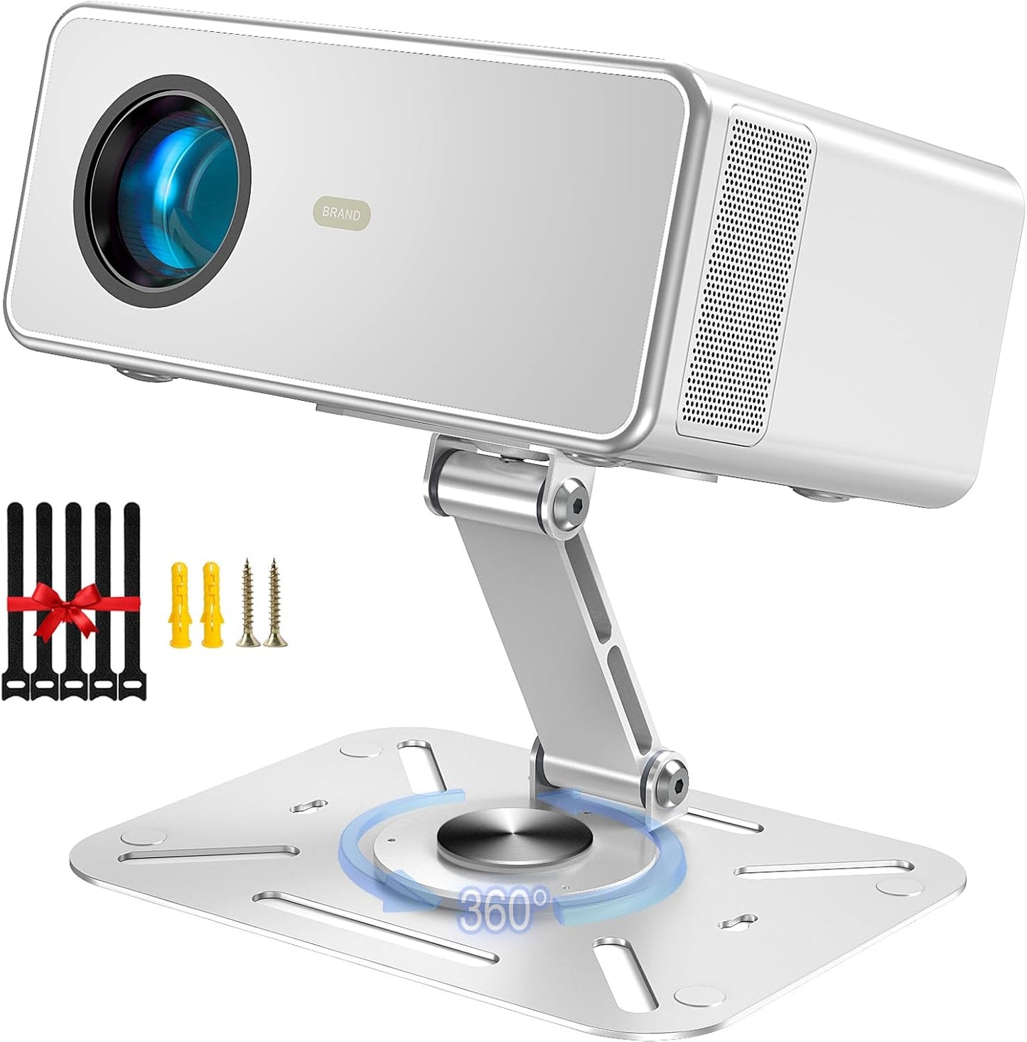 3-in-1 1/4-Inch 360-degree Projector Stand with Cable Ties Desk, Wall and Ceiling Mount with Thread, Foldable, Height