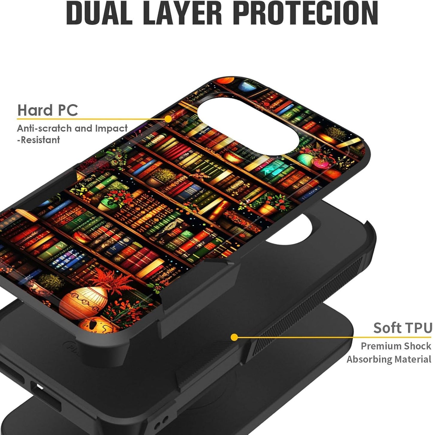 CICPLKSE 9a 9a 6.3 inch 2025,Library for Pixel Case,Dual Layer Heavy Duty Hybrid Shockproof Hard PC Soft Silicone TPU
