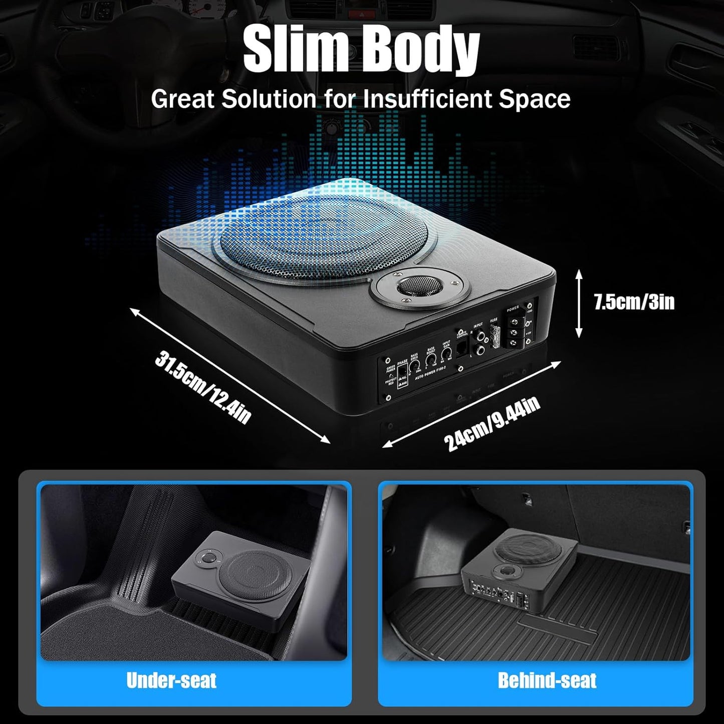 YUASDUU 8 600W in Car Slim Under-Seat Powered Subwoofer, Highly Active Speakers and Power Amplifier Subwoofer for Car