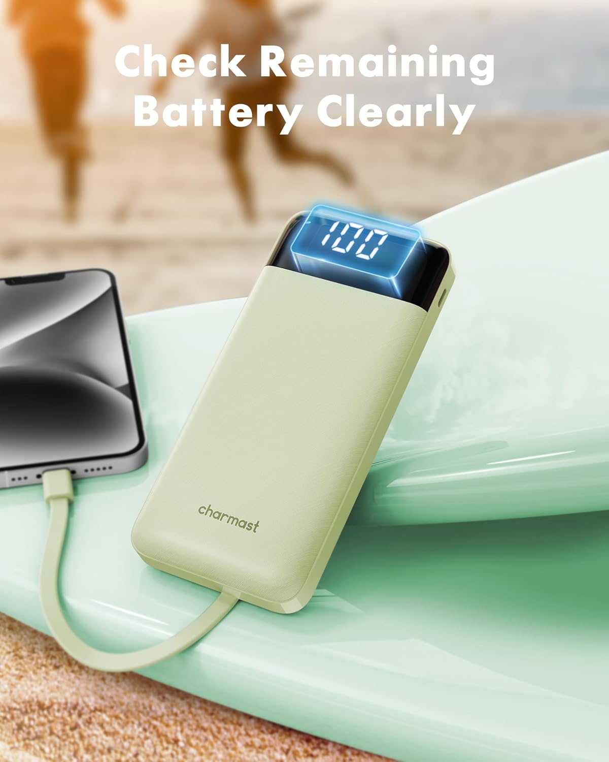 charmast 10000mAh Pack 6 3 3A Portable Charger with Built in Cables, Power Bank with Cords Wires, Slim Travel Battery