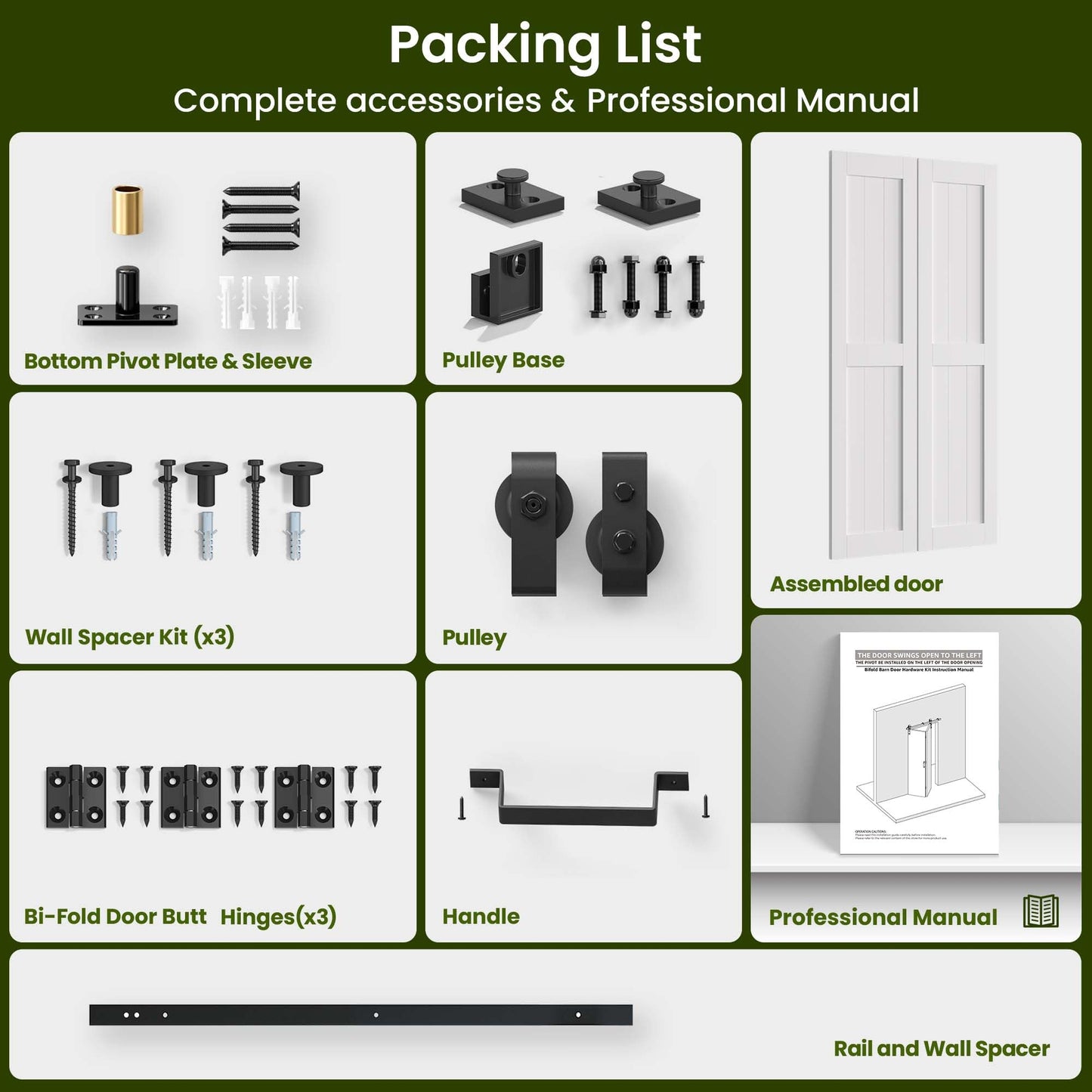 SMARTSTANDARD Bifold Barn Door 40'' x 84'',Bi-Fold Sliding Closet Doors with Hardware Kit Included,44'' Track Kit for 2 Doors,Waterproof & Quiet,Pre-Drilled Holes Easy Assembly,White