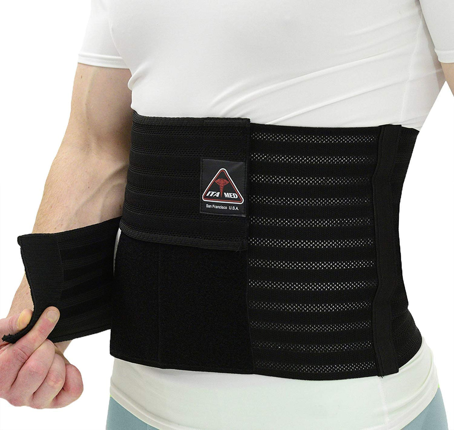 ITA-MED 12" Abdominal Binder for Men, Adjustable & Breathable Post Surgery Compression Garment, Ideal for Post-Surgical Patients & Individuals with Hernias (Black, Small)