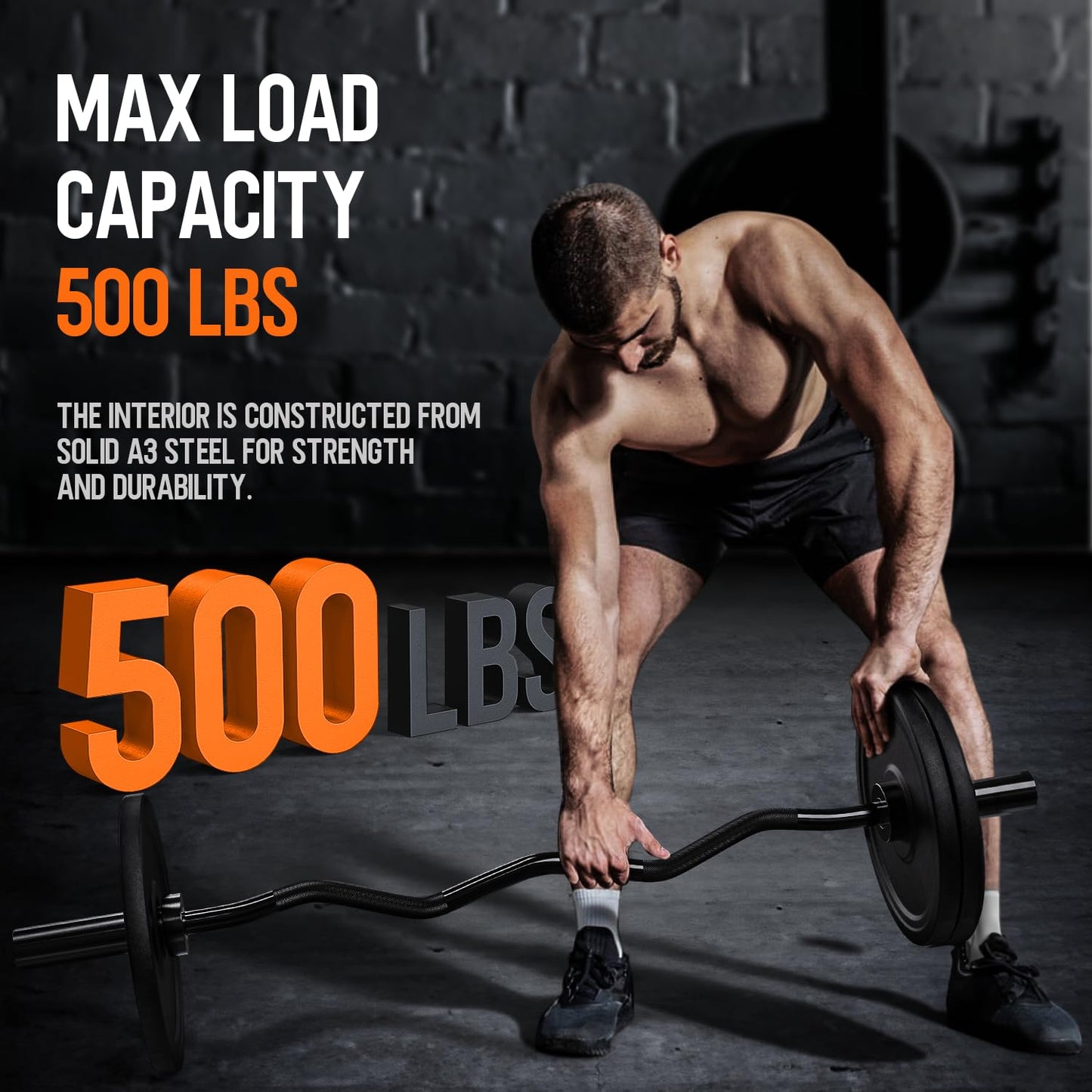 Olympic EZ Curl Barbell Bar, 500lbs Max Capacity EZ Curl Bar for Weight Lifting, Biceps, Triceps Exercise, with Copper Sleeve and Bearing, for 2 Inch Weight Plates,with 2 Spring Collars
