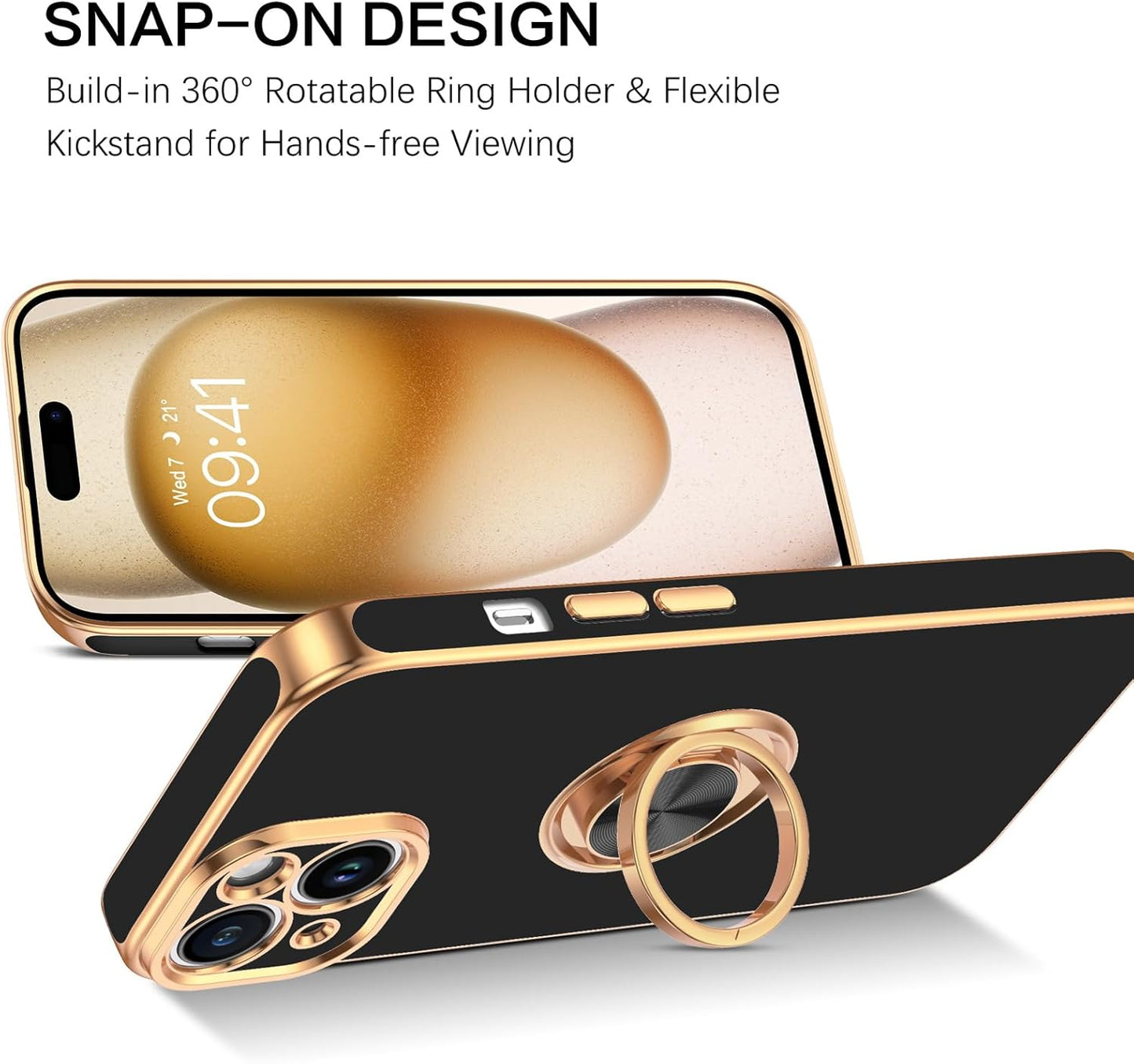 BENTOBEN 15 15, 360 Compatible with iPhone Case, Phone Case iPhone Slim Fit Ring Holder Shockproof Kickstand Magnetic