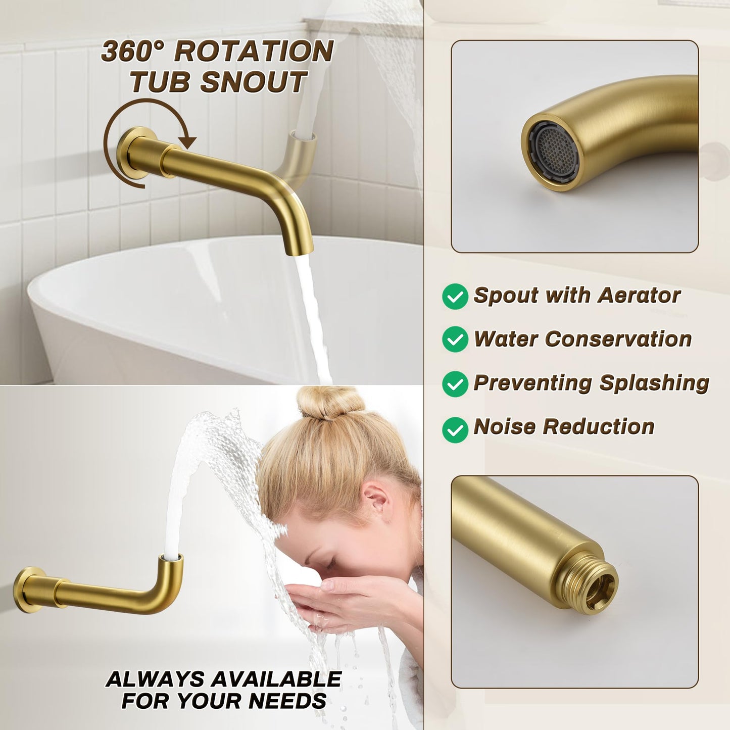 Tomfaucet Shower System with Tub Spout, 3 Functions 10" Round Wall Mounted Rain Shower System, High-Pressure Rain Shower Head with 2 Modes Handheld Spray, Brushed Gold Shower Systems