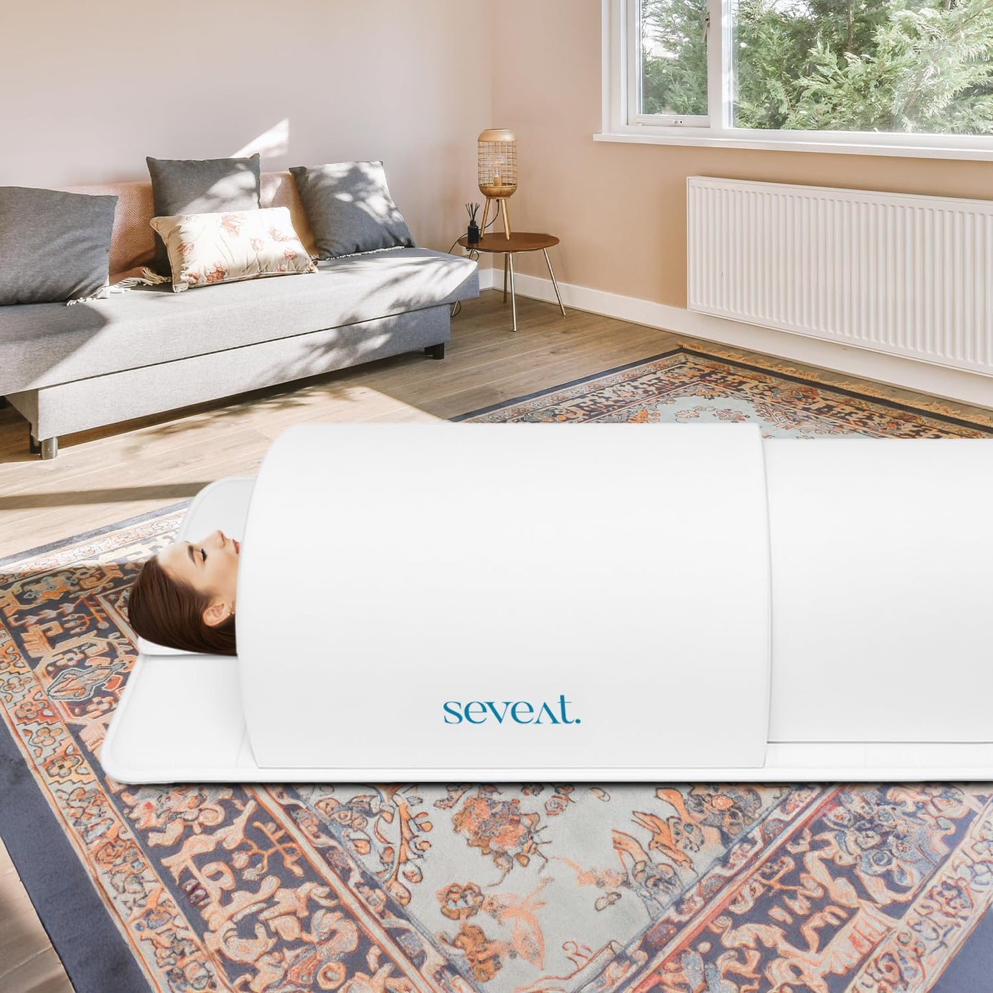 Seveat Portable Infrared Sauna Dome | 1300W Power | Near-Zero EMF | Full-Body Dry Sauna with Therapeutic Jade Stones | Home Wellness & Relaxation (White)