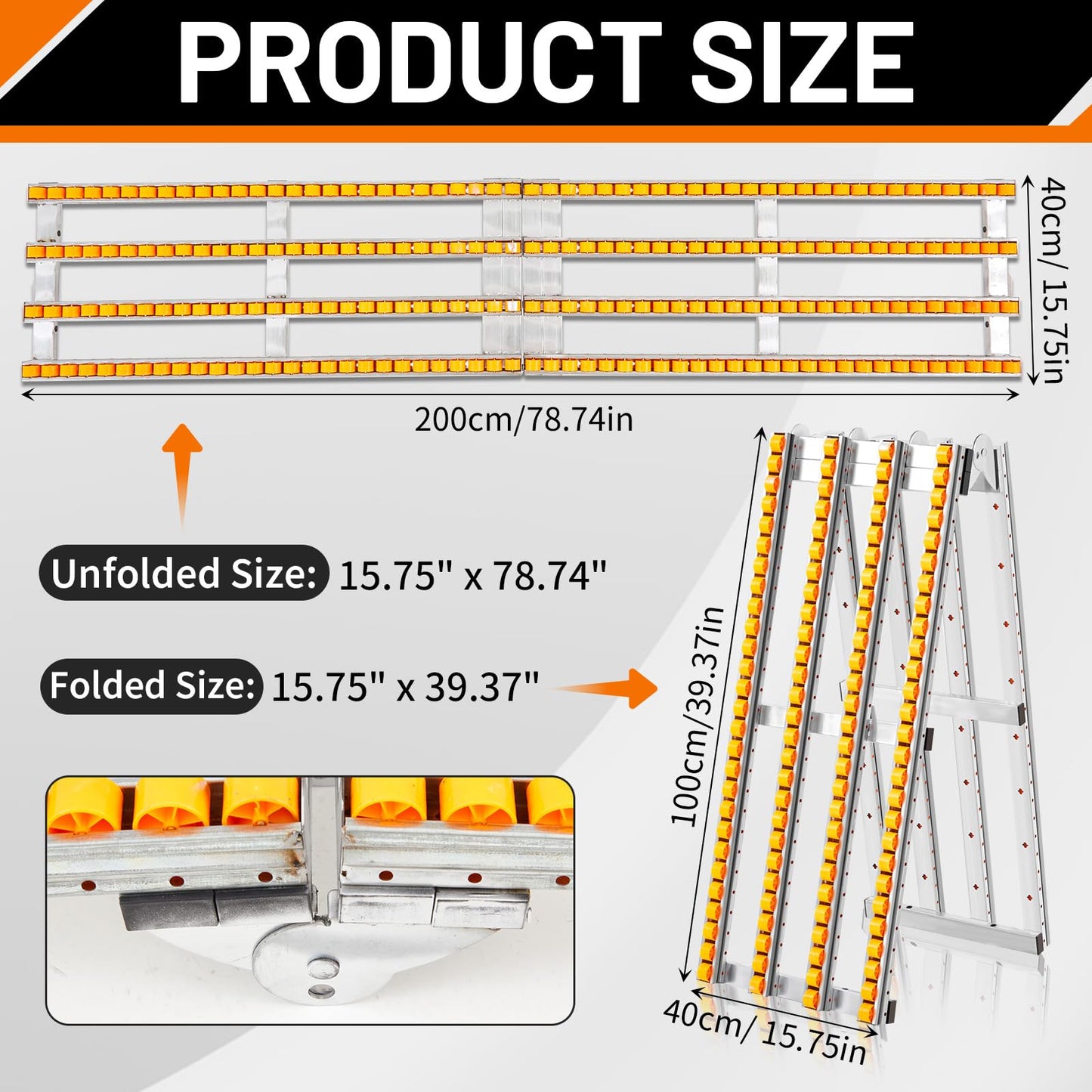 Threlaco Foldable Conveyor Roller Manual Portable 15" W x 78" L Heavy-Duty Galvanized Steel Frame Conveyor Roller Ramp Table for Warehouse Freight Handling Loading Factory(Yellow)