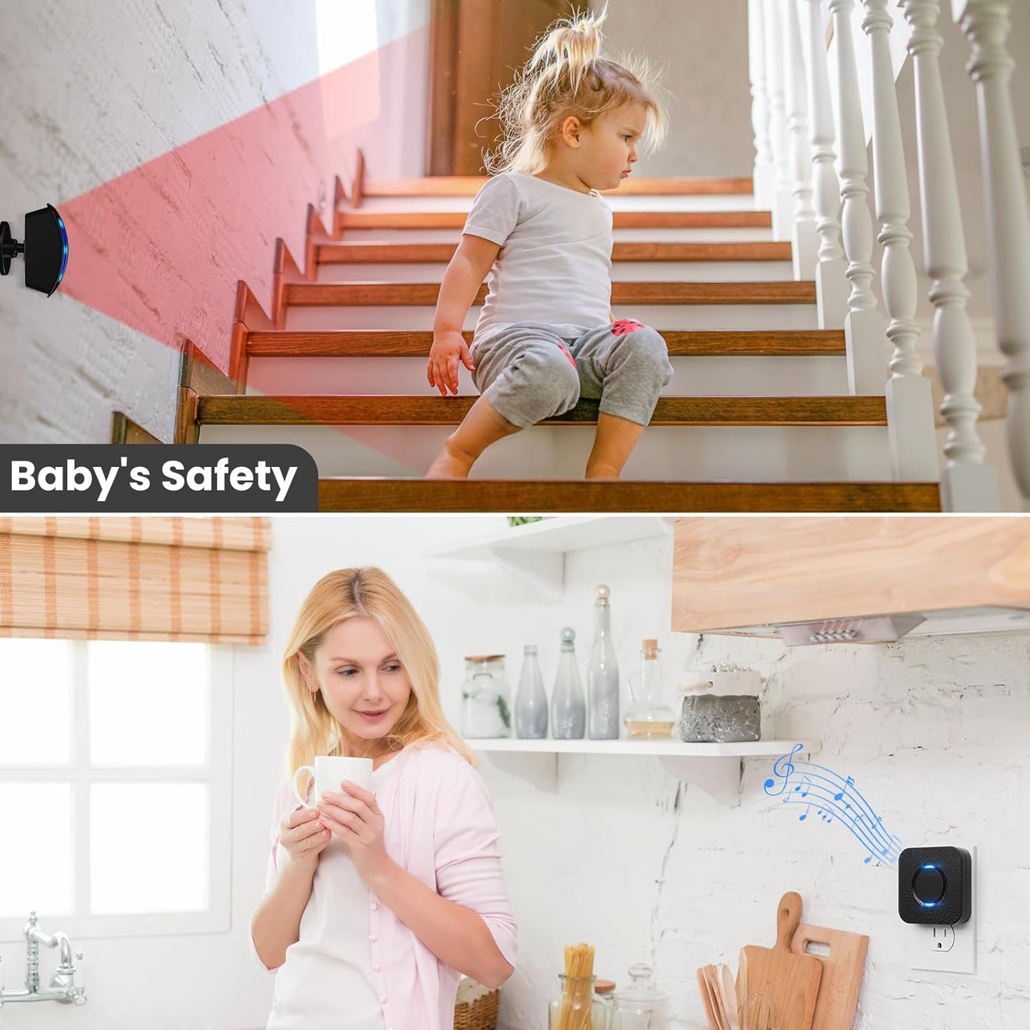 COTINSE 500 Wireless Motion Sensor LED Light - Motion Detector Alarm Chimes Door Sensor with FT Range Security Alert