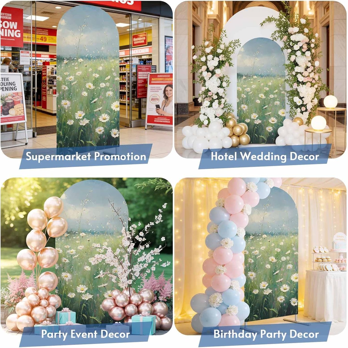 Jnbasdffb 6.6 Spring Floral Wedding Arch Cover,Stretchy Spandex Arch Backdrop Stand Covers FT,Whit Green Flowers Modern