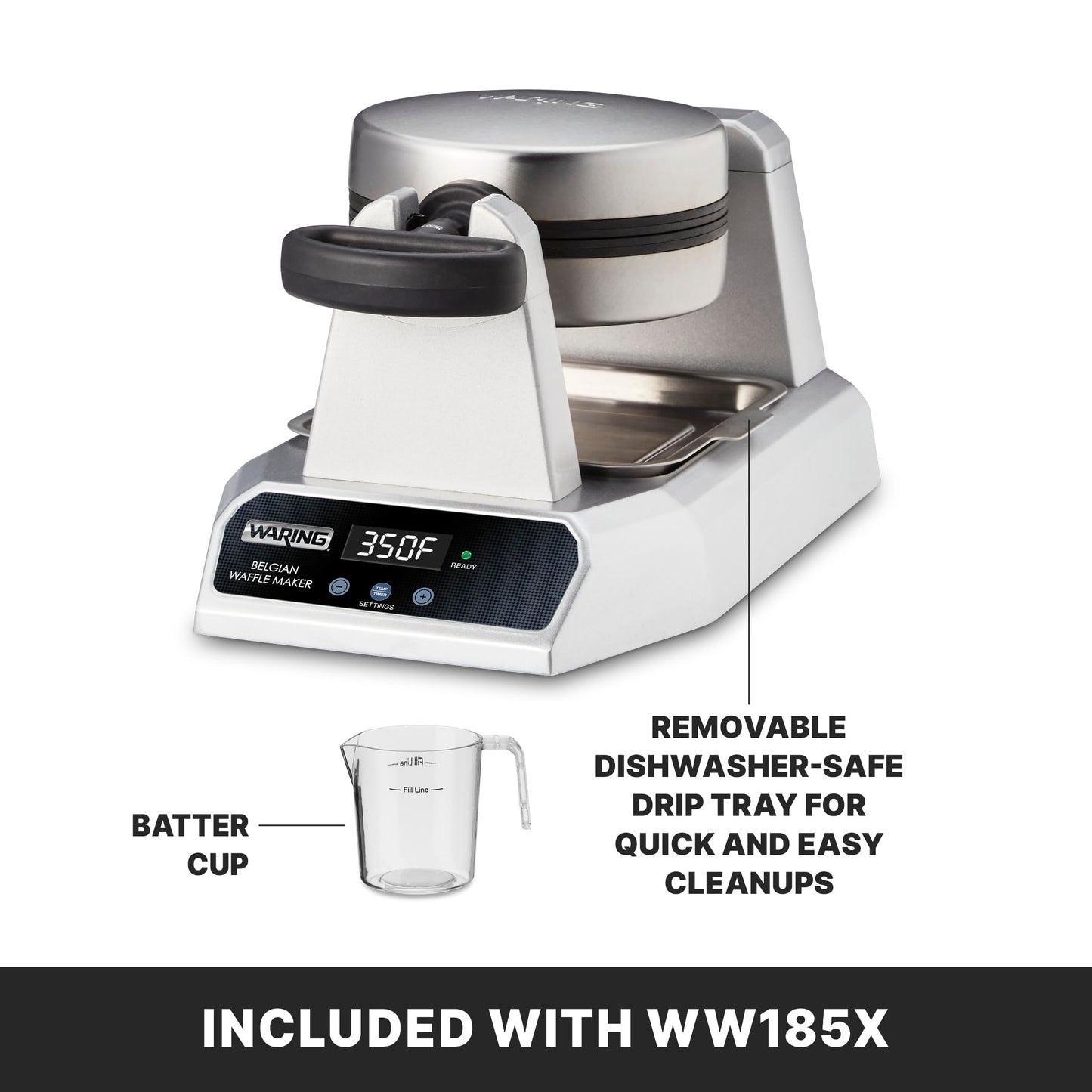 Waring Commercial Belgian Waffle Maker, 25 Waffles per Hour, Automatic Countdown Timer,Rotary Feature for Even Baking, Triple-Coated Nonstick Plates, NSF Certified, WW185X