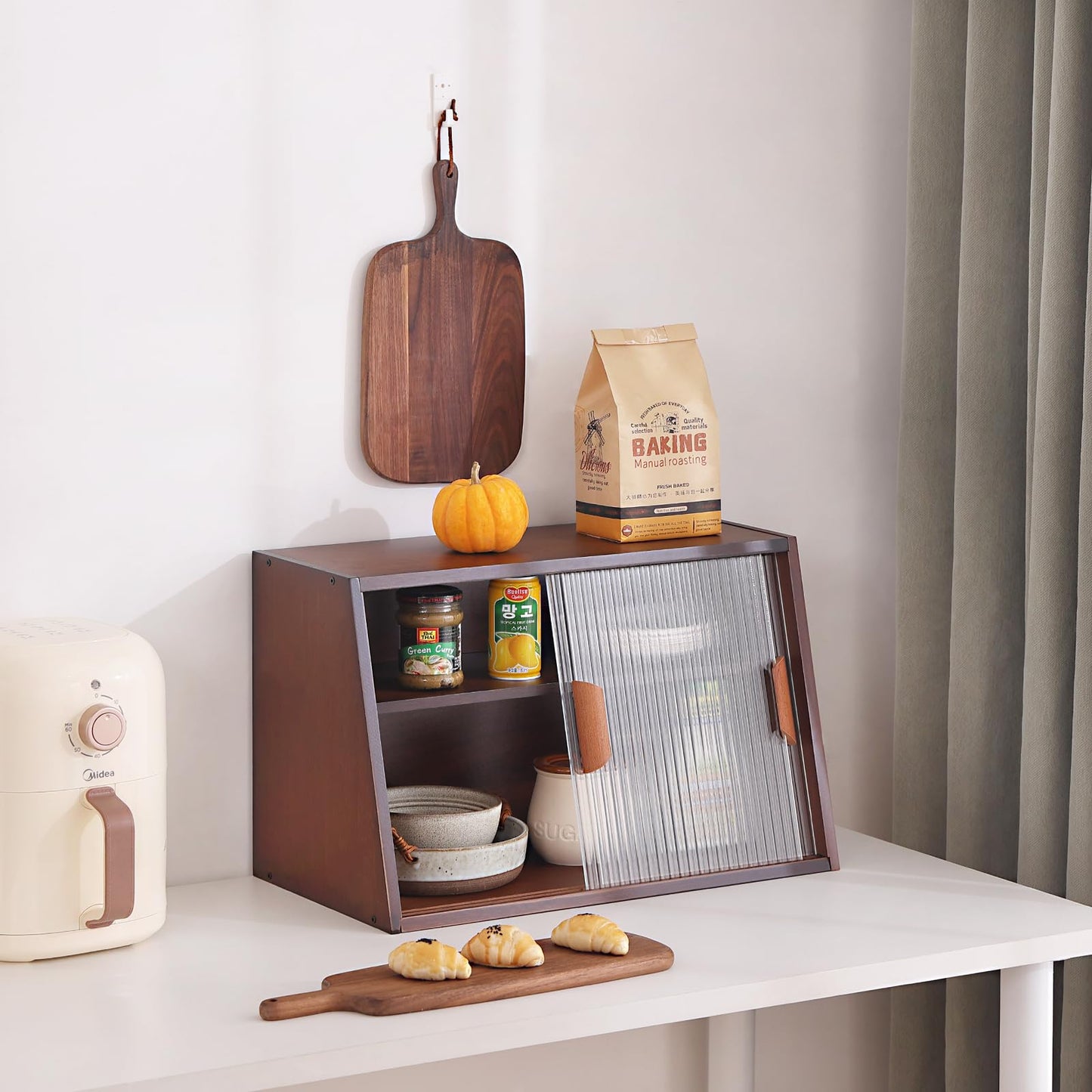 Tiita Small Kitchen Pantry Cabinet, Bamboo Sideboard with Glass Doors, Cupboard Food Pantry Cabinet for Kitchen, Living Room and Dinning Bedroom