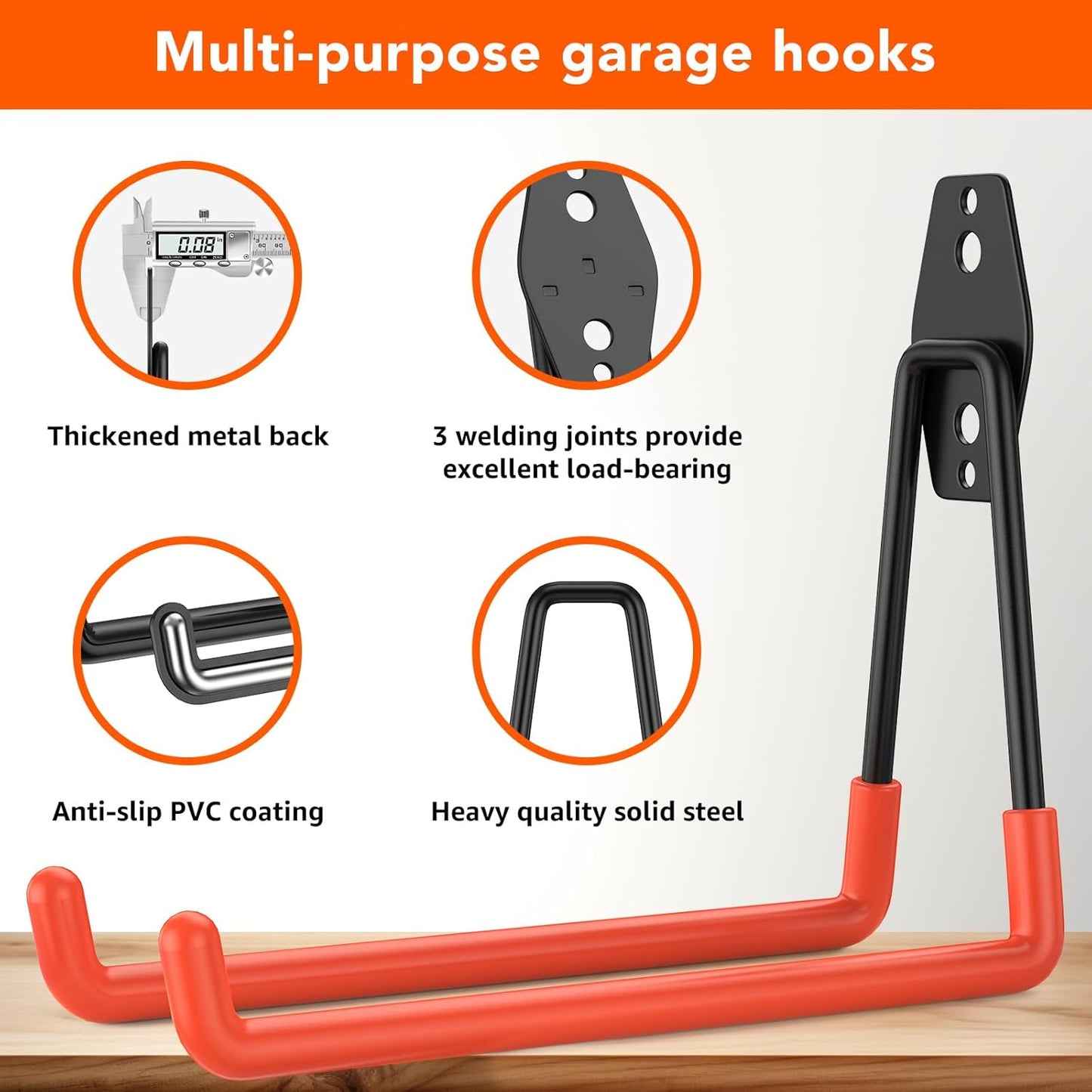 Skiennix 32 Pack Garage Hooks - Heavy Duty Wall Mount with Anti-Slip Coating for Storage & Organization