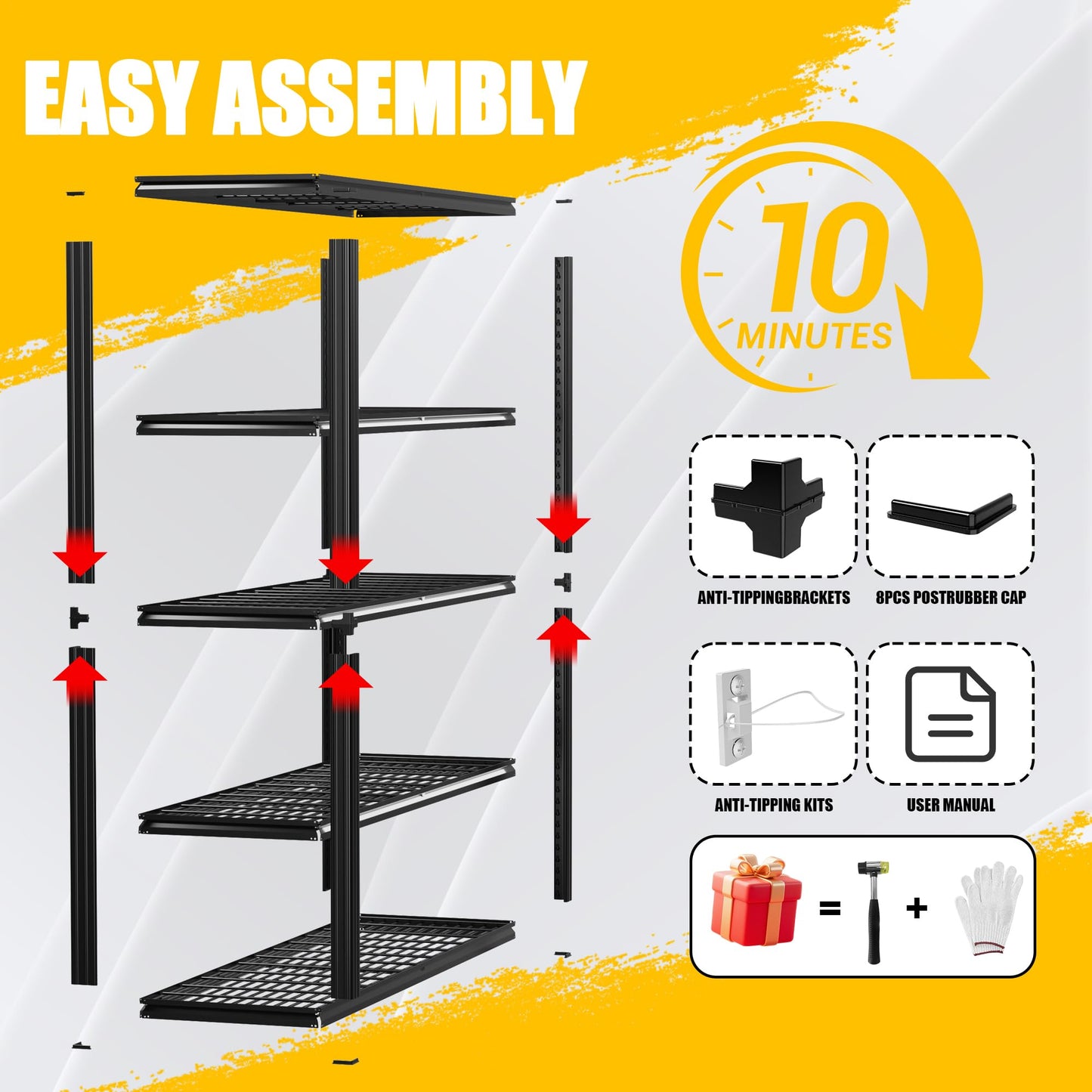 Durstruct 5 Tier Heavy Duty Metal Storage Rack, 48”W x 24”D x 72”H, Adjustable Shelving Unit with 3000 LBS Total Load Capacity, for Warehouse, Garage, Kitchen, Bathroom,Industrial