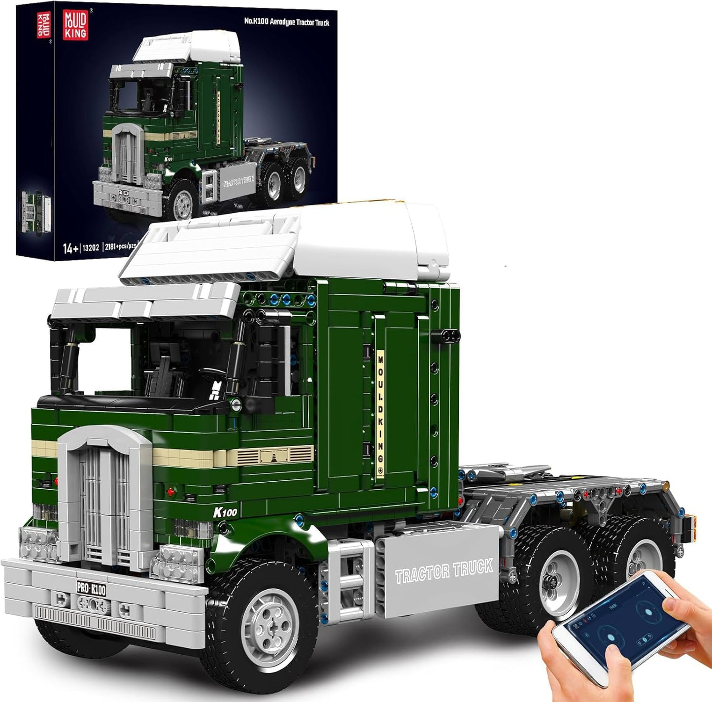 Mould King Tractor Truck Block Kits Model, MOC Building Blocks Set to Build, Gift for Age 14+/Adults Collections Enthusiasts(2,060 Pieces with Motor/APP Remote Control)