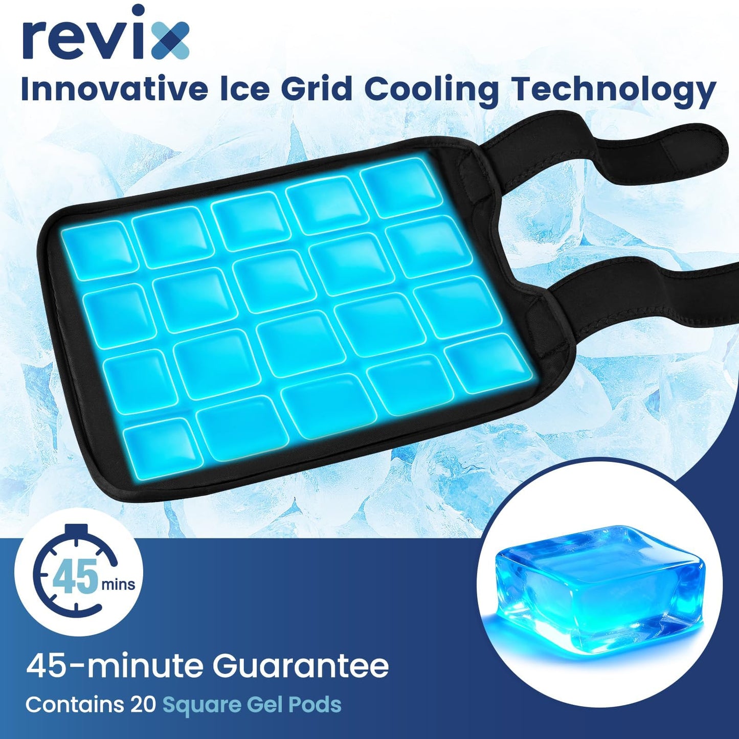 REVIX Knee Ice Pack Wrap, 45-Minute Long-Lasting Ice Pack for Knees with Ice Grid Gel Design, Reusable Gel Ice Wrap for Meniscus Tear, ACL, Cold Therapy for Elbows, Calves & Legs (12" × 9.5")