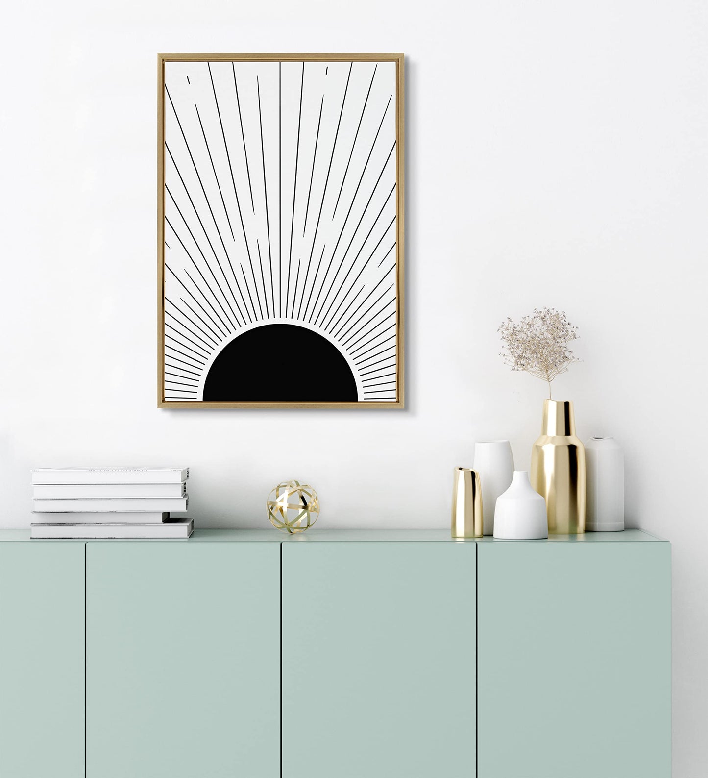 Kate and Laurel Sylvie Mid 3 Framed Canvas Wall Art by Jake Goossen; 23x33 Gold; Decorative Black and White Modern Abstract for Wall