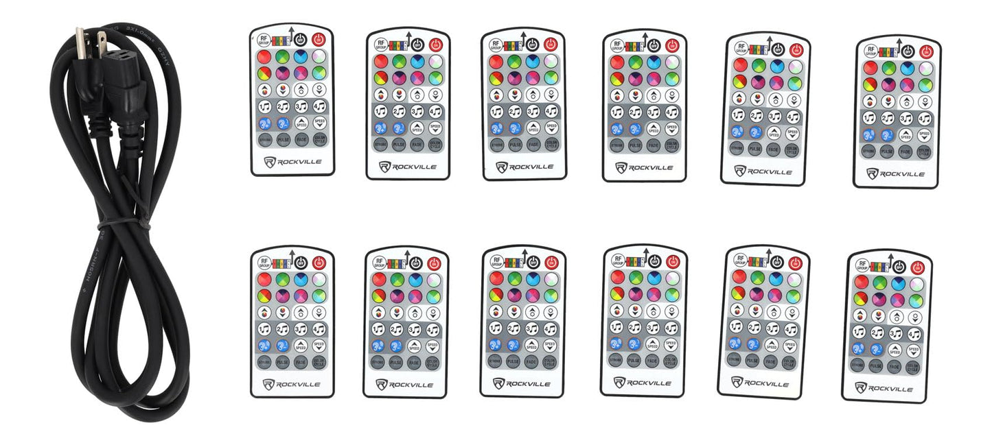 Rockville 12 Pack MINI Halo Black DJ Wash Effect Lights + Wireless Charging Case, Wireless DMX, 4 Group RF Remotes