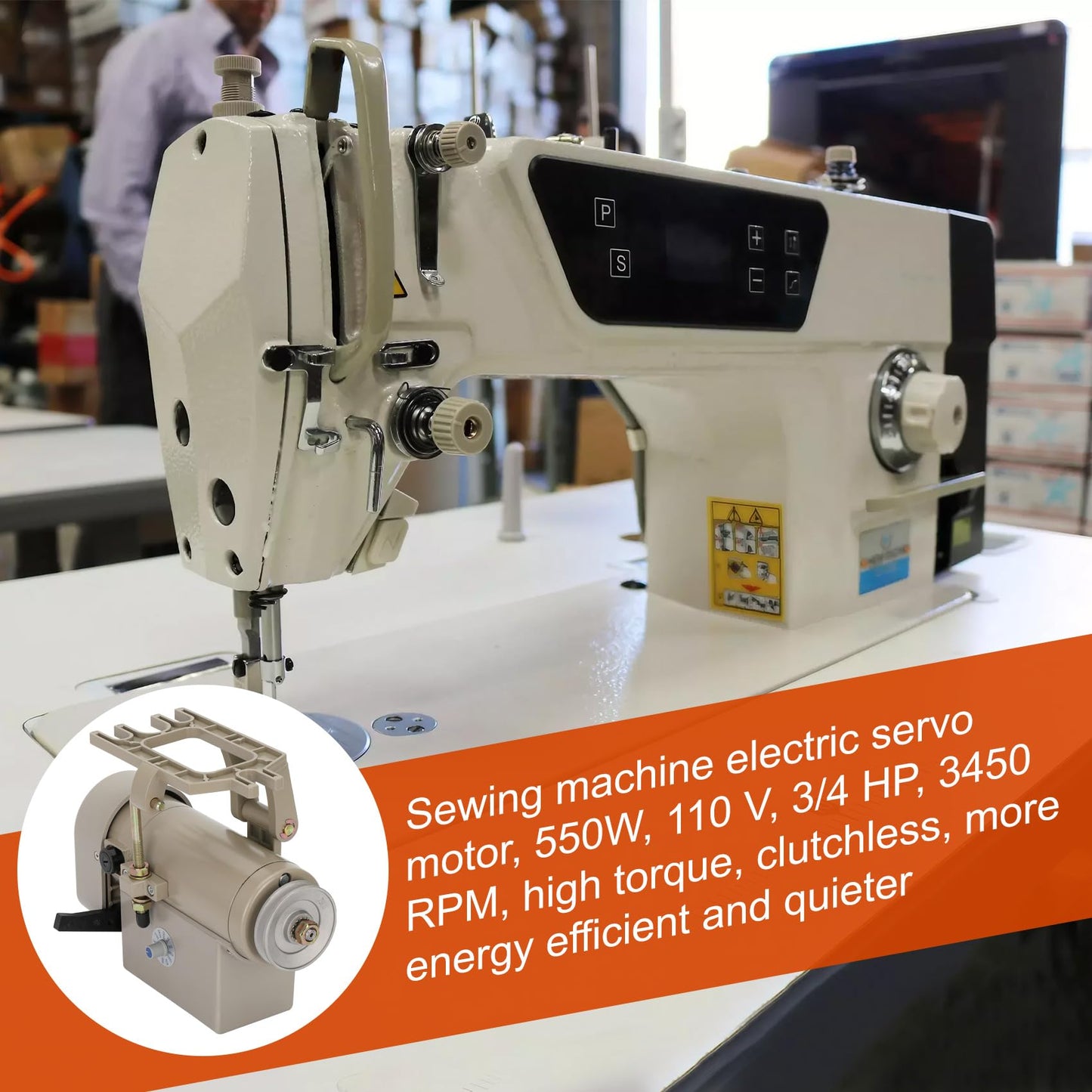Sewing Machine Servo Motor, 550W Electric Servo Motor, AC110V, 3/4HP, 3450RPM，Industrial Servo Motor with Carbon Brush, Energy Efficient, Quiet Operation, Instructions
