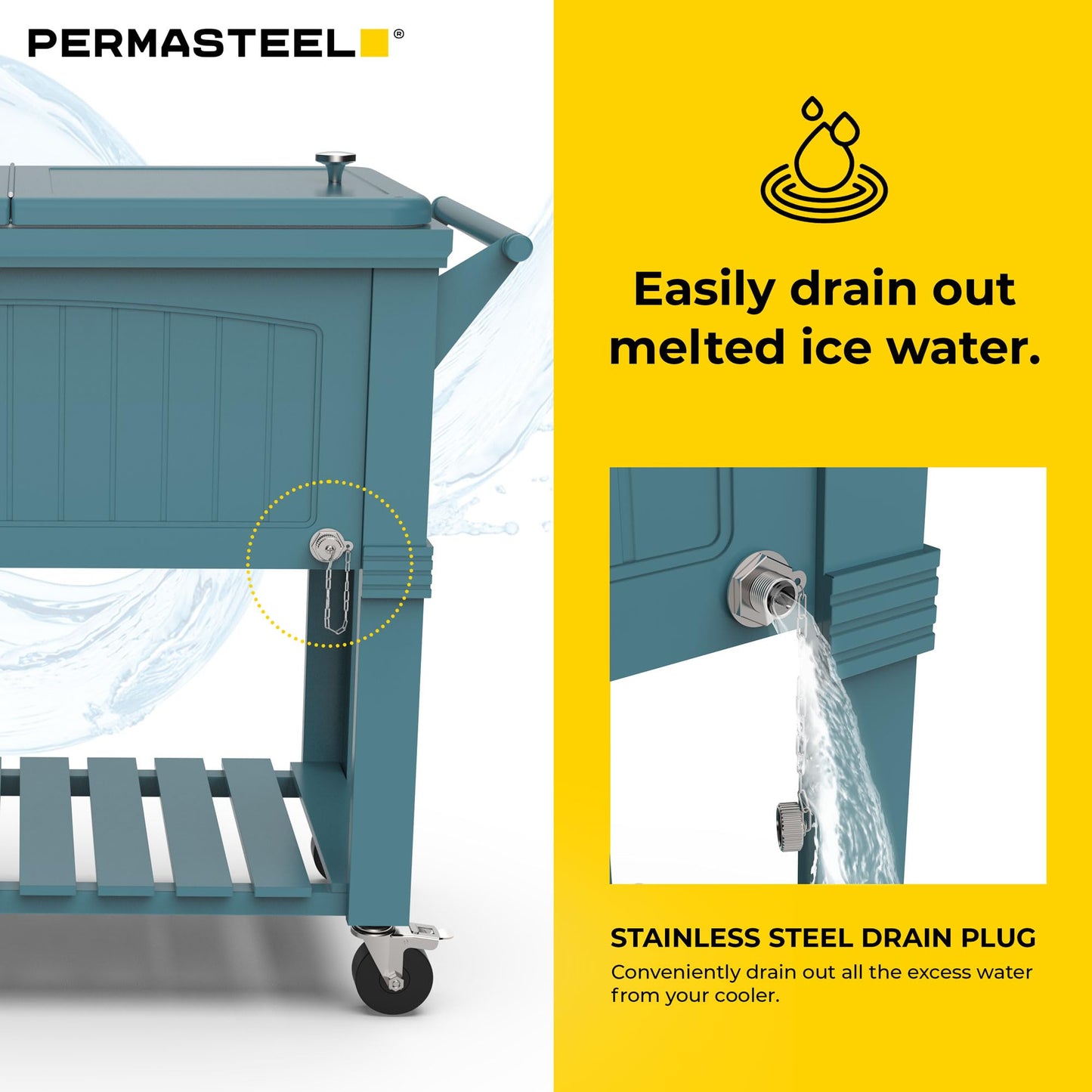 Permasteel Party Cooler with Divider, Spacious 80-Qt Capacity, Chills 36hrs, Serving Tray, Rolling Ice Chest for Indoor and Outdoor Entertainment, Matte Teal