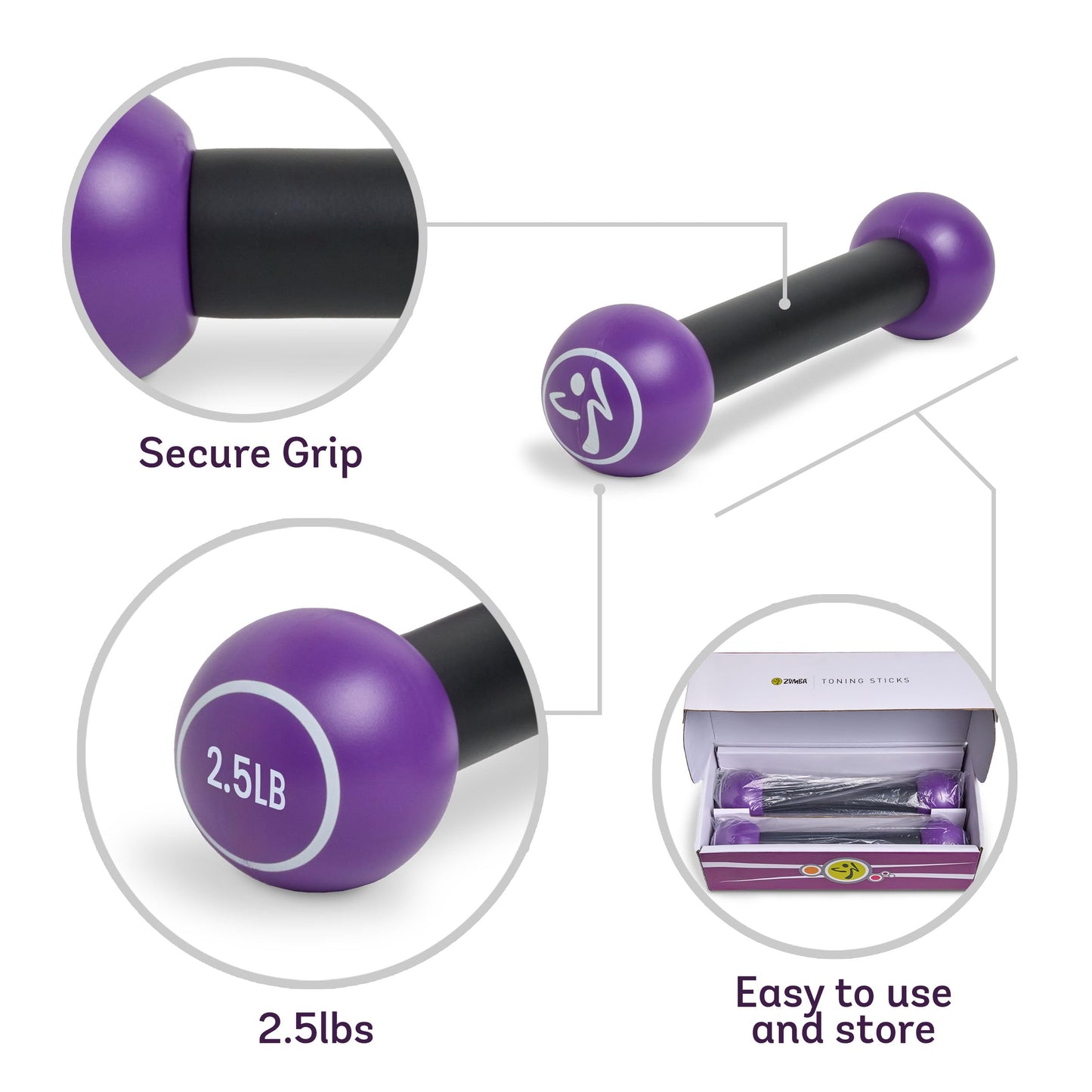 Zumba 2.5 lb Dumbbells Set of 2 - Hand Weights for Women, For Home Fitness Workout Excercise Weights Dumbbells Set, Purple