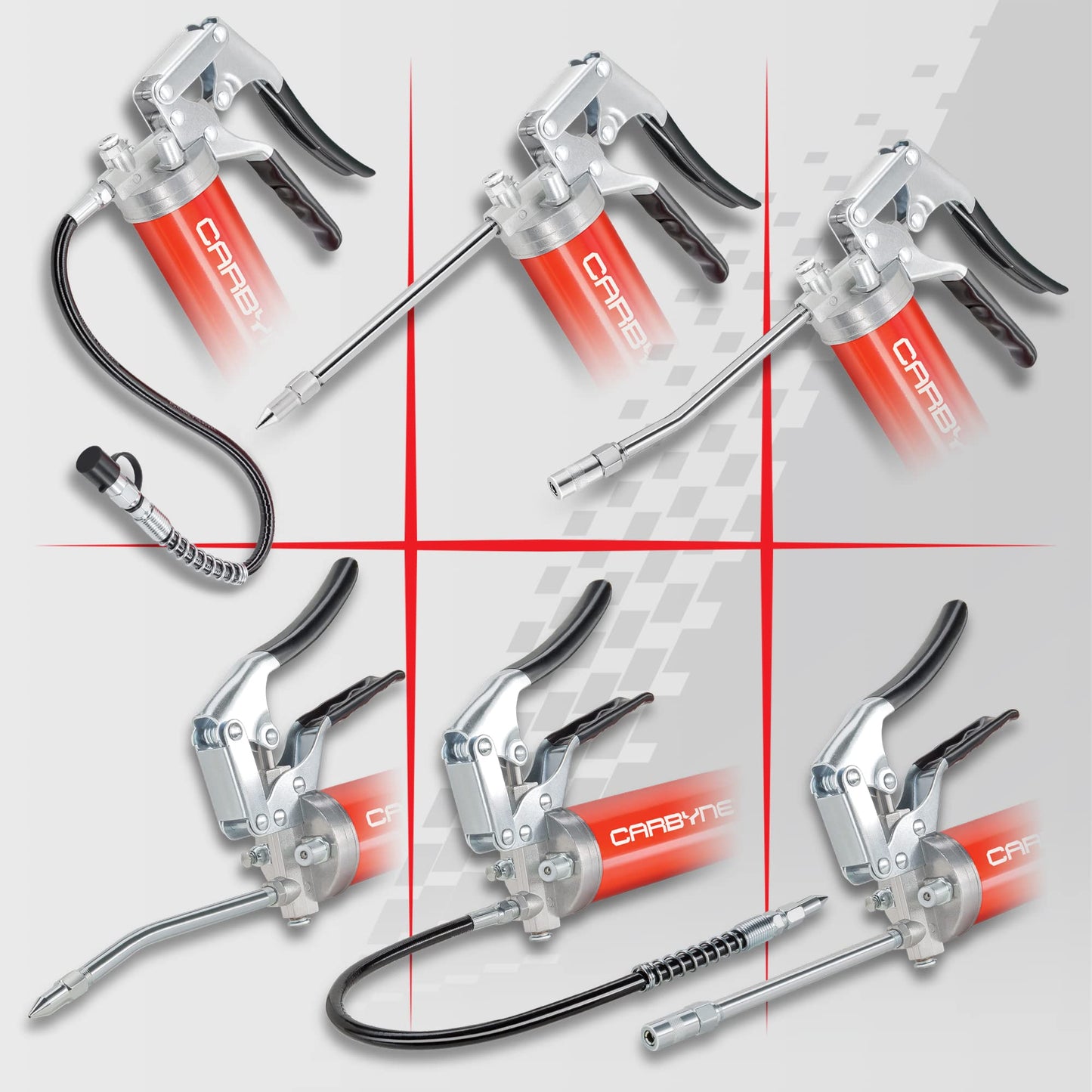 Carbyne Pistol Grip Grease Gun and 12 Piece Grease Gun Accessory Set