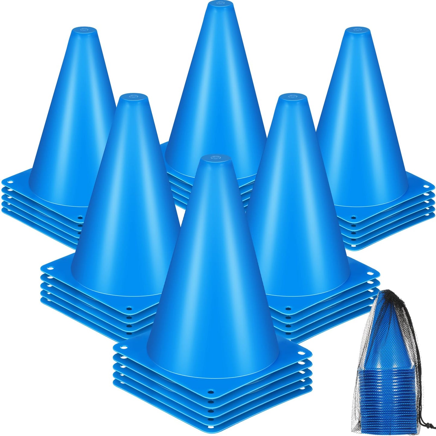 Syhood 30 Pack 7 Inch Plastic Traffic Cones Sports Training Agility Marker Mini Cones for Soccer, Skating, Football, Basketball, Indoor and Outdoor Games Sports Practice Equipment(Blue)
