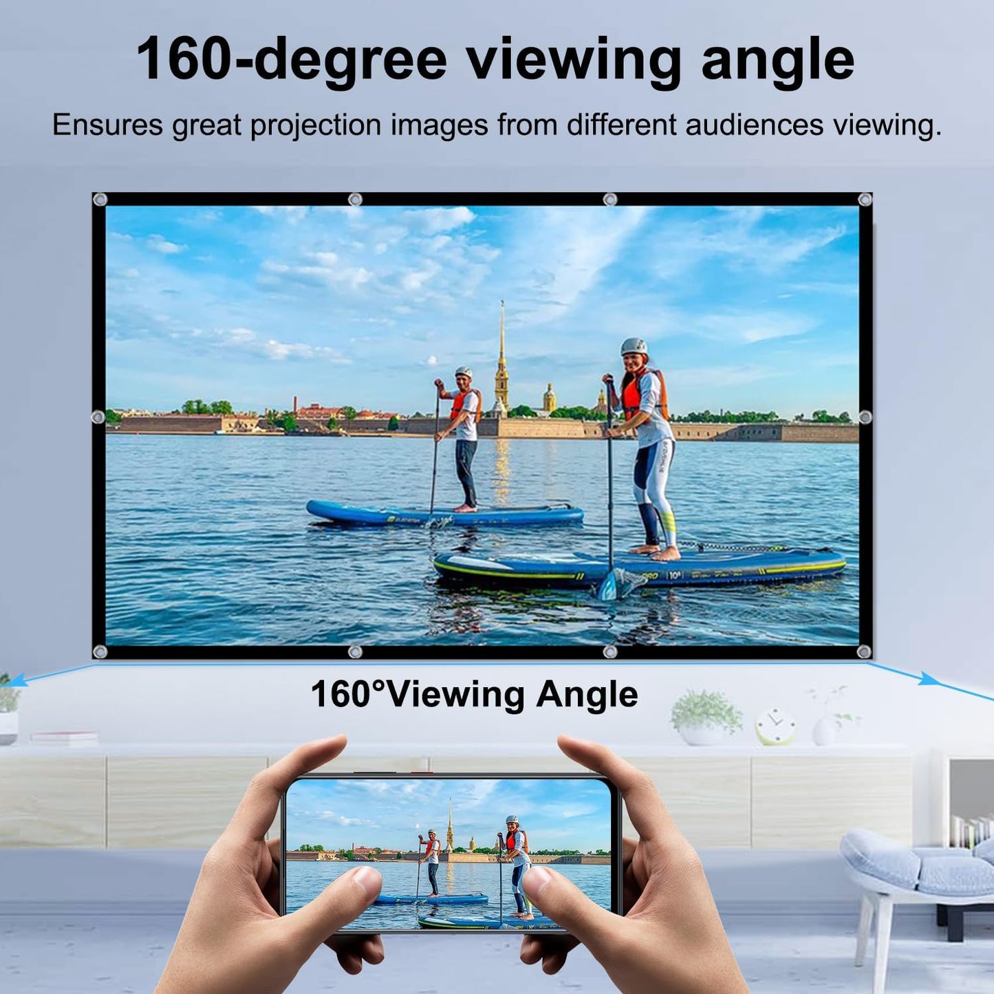 DUYIKJ 130 inch 4K 16:9 Projector Screen, Projection Screen Foldable Washable Anti-Crease Portable Projector Indoor
