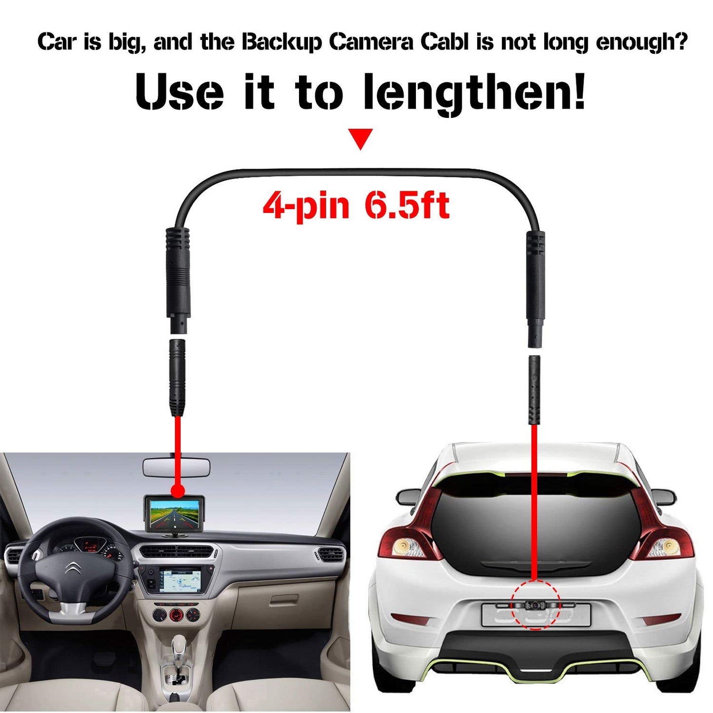 YiePhiot (4-pin 6.5ft 2m) Extension Cord Dash Cam Backup Camera Rear View Mirror Camera Recorder Cable /