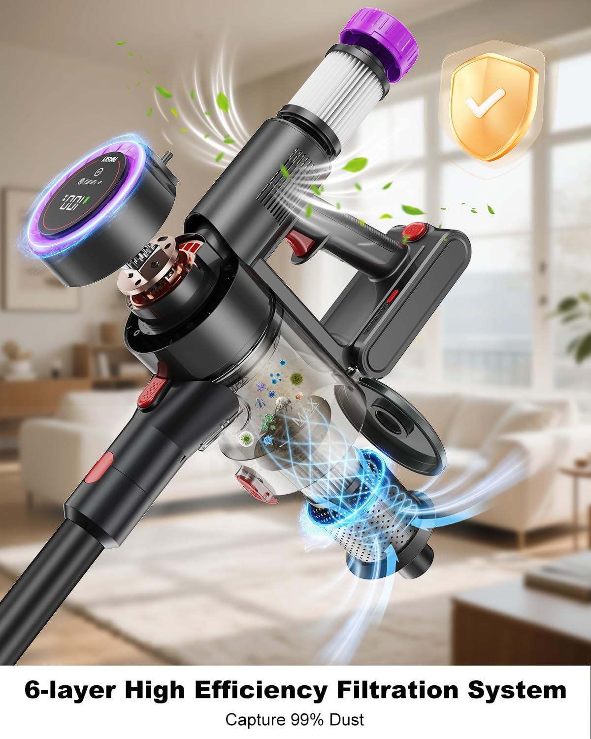 Skiennix Cordless Vacuum Cleaner - 550W Powerful Suction, Lightweight & Rechargeable for Pet Hair | Purple