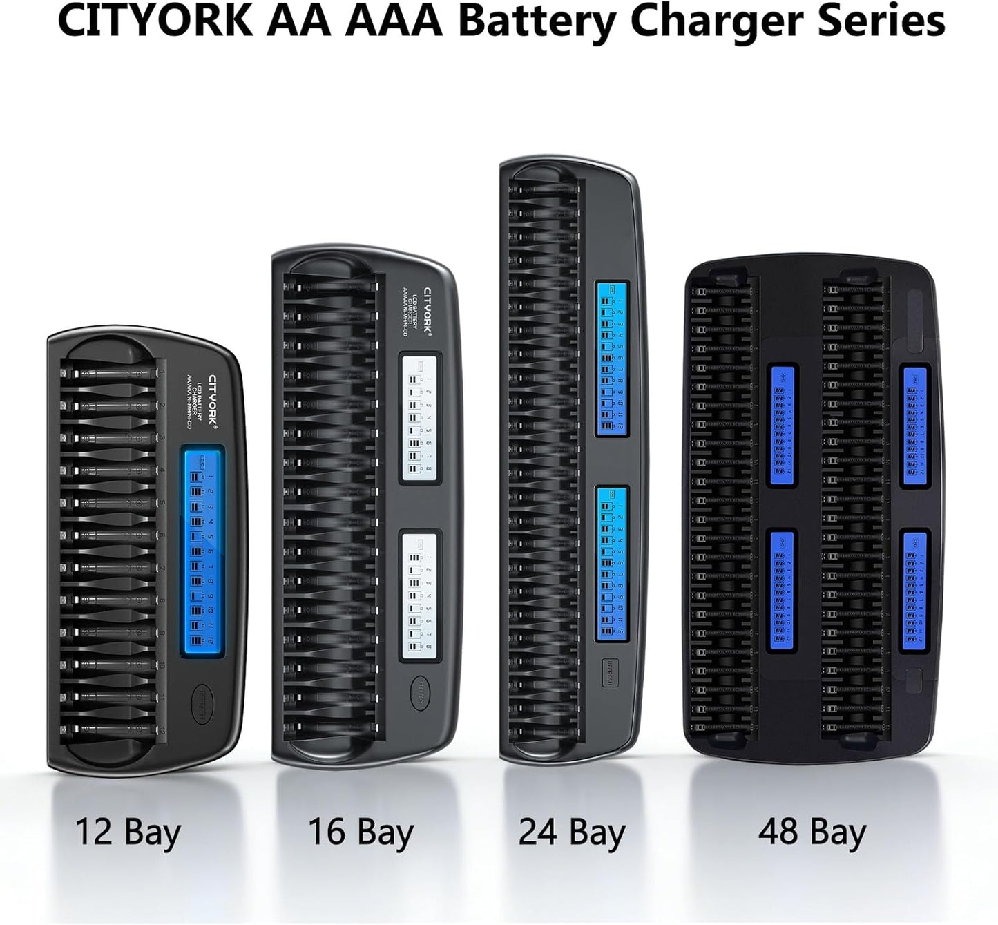 CITYORK 12 1.2V Bay AA AAA Battery Charger with Refresh Function, Smart LCD Display Battery Charger for Ni-MH/Ni-CD AA