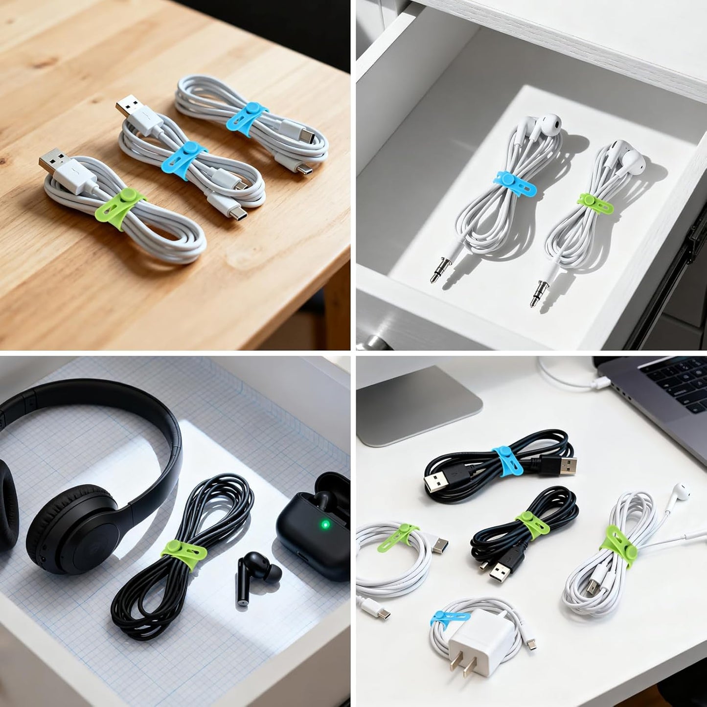 Cbfoeyk 24 5Inch (4 Pcs Silicone Cable Ties, Wire Cord Organizer, Cord Ties Reusable Cable Organizer Cable Management