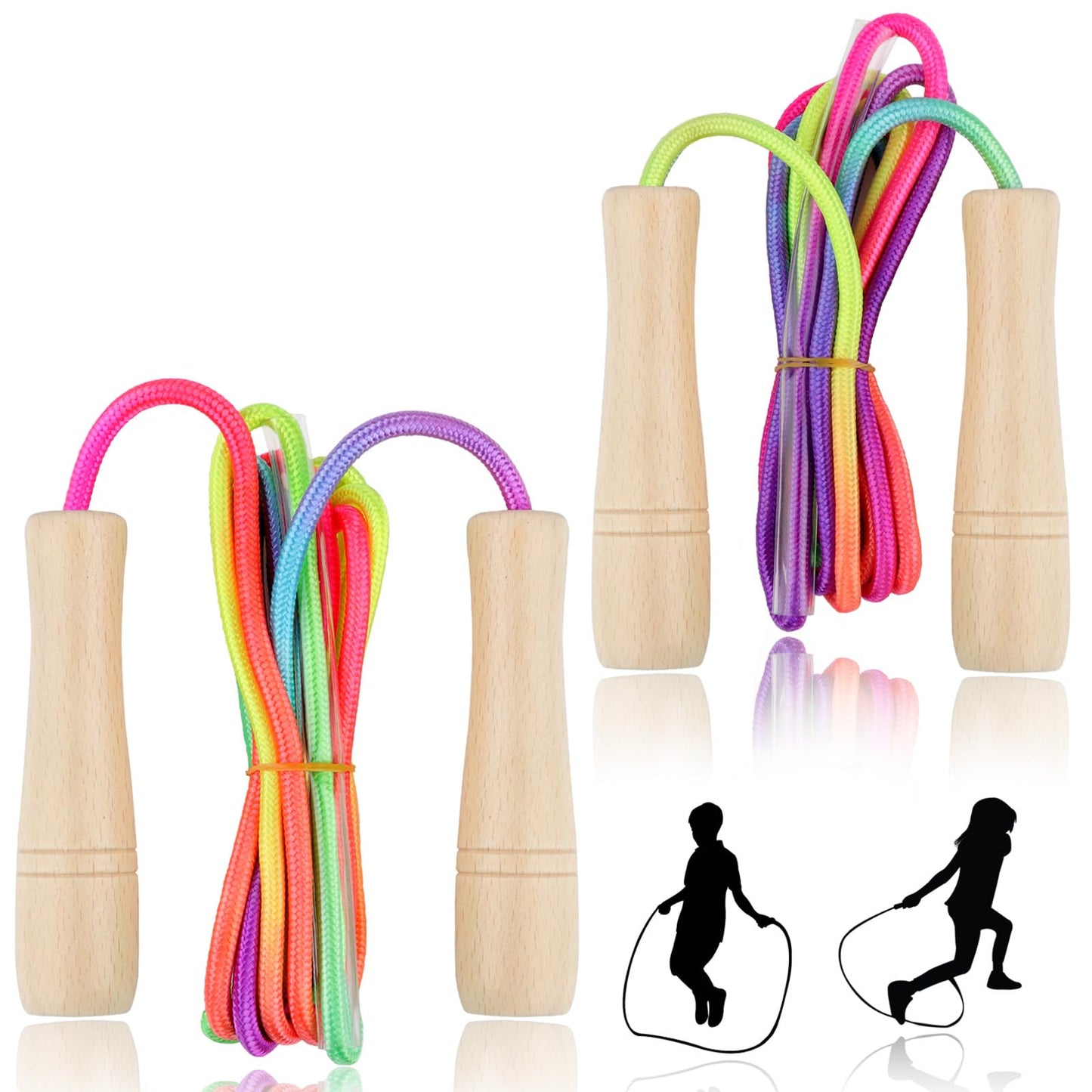 Lorvain Jump Rope for Fitness, 2 Pcs Jump Rope for Adults, Skipping Rope with Wooden Handle, Cotton Braided Outdoor Fun Activity Jumping Rope for Exercise Fitness, Crossfit, Gym, Training