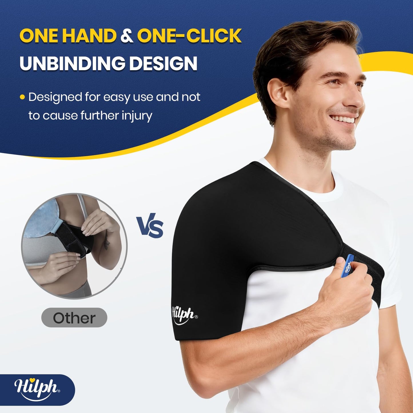 Hilph 3D Double-Layer Gel Shoulder Ice Pack Wrap for Rotator Cuff & Surgery Recovery - Reusable Cold Therapy Gel Pack with Adjustable Straps, Easy to Wear, Flexible Fit for Men & Women, Medium