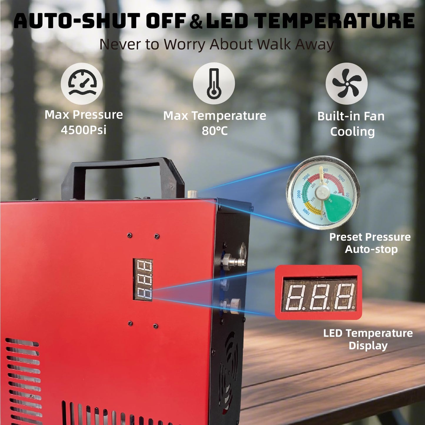 Thunder 4500Psi PCP Air Compressor,Refilling Up to 1.6L,Fast Fill for Airguns or Paintball Tank,Auto Shut Off,Water/Oil Free,Built-in Converter and Cooling Fan,350W Portable Pcp Pump