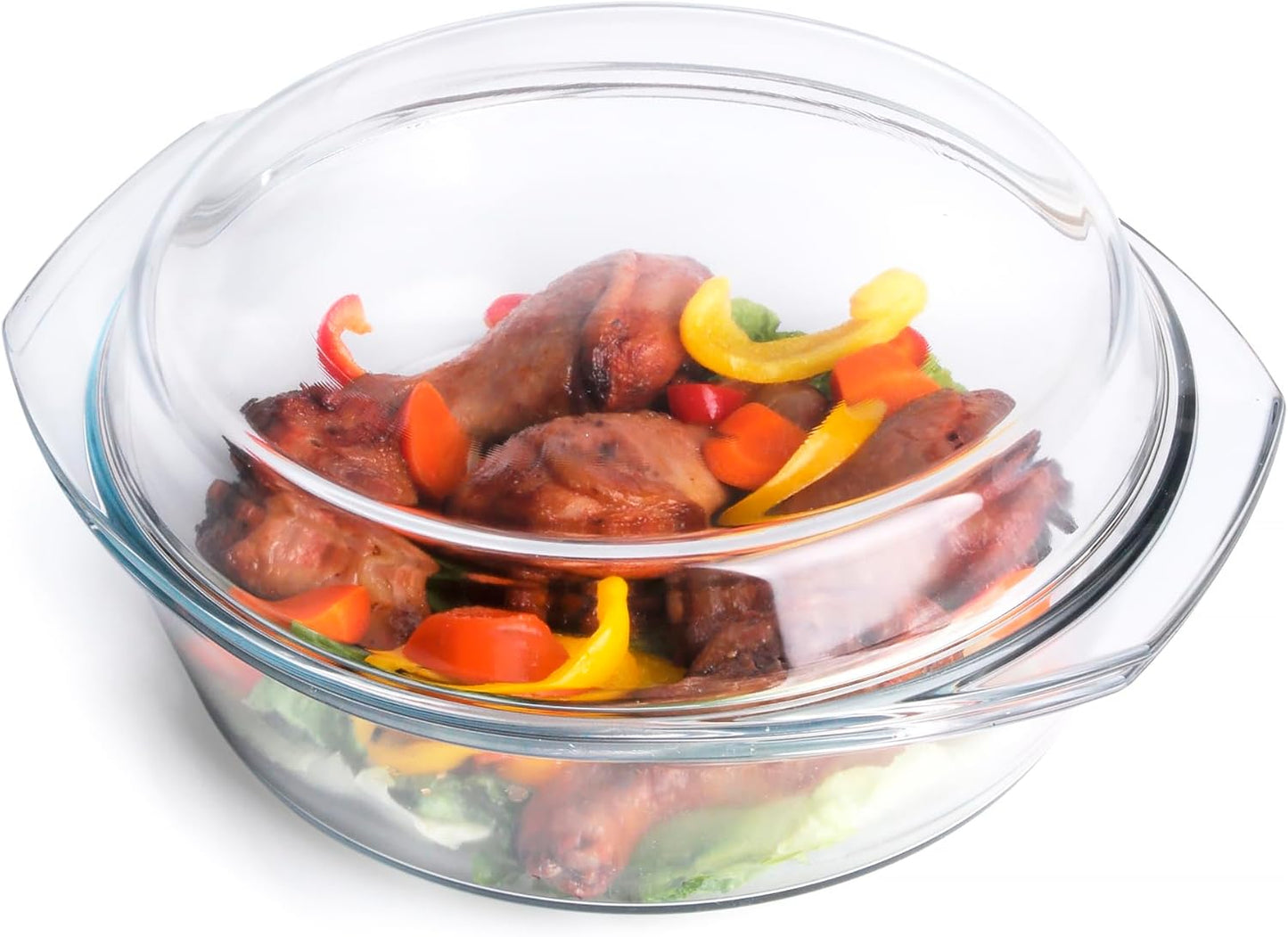Skiennix Round Tempered Glass Casserole Dish - 3QT Oven, Freezer & Dishwasher Safe with Lid
