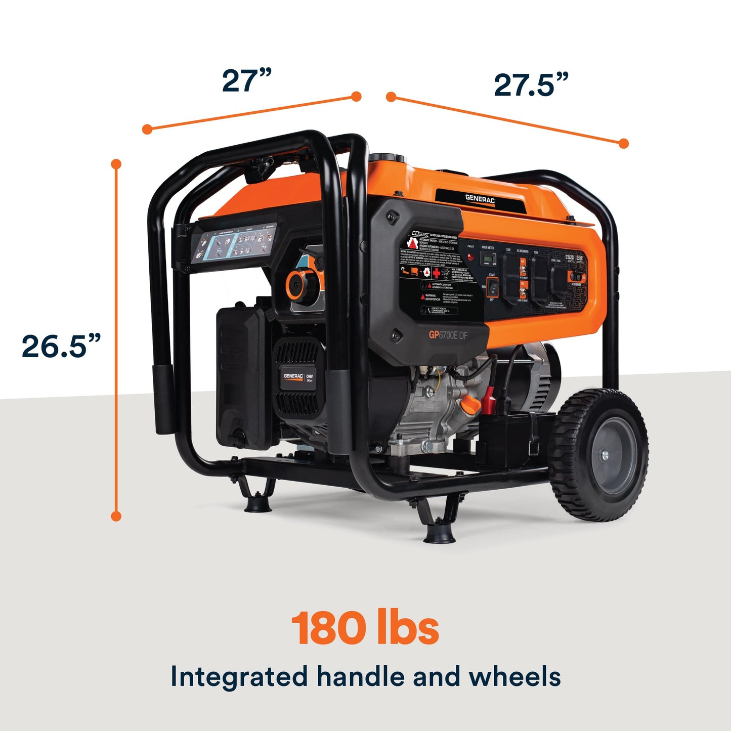 Generac Dual Fuel Portable Gas Generator, 8,250 Starting Watts, Electric Start, COsense Carbon Monoxide Detection, 11 Hour Runtime, Gas or Propane, Heavy Duty Frame, Home Backup Emergency, 49-State
