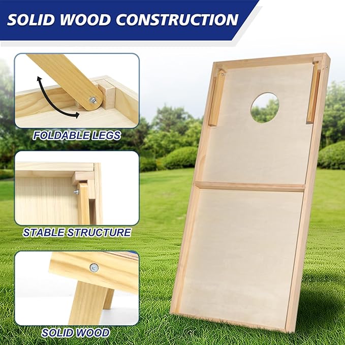 Cornhole Board Set, Regulation Size 4 x 2FT/3 x 2FT Solid Wood Corn Hole Game Set with 8 Bean Bags,2 Cornhole Boards and 1 Carry Bag for Outdoor Beach Toss Games Competitions