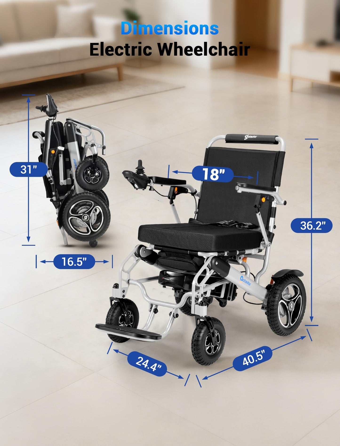 2026 Upgraded Aotedor Electric Wheelchair for Adults, Foldable Heavy Duty Power Wheelchair with 35 Miles Long Range, Two Batteries and Dual Brushless Motors, 330 lbs Capacity, Airline Approved