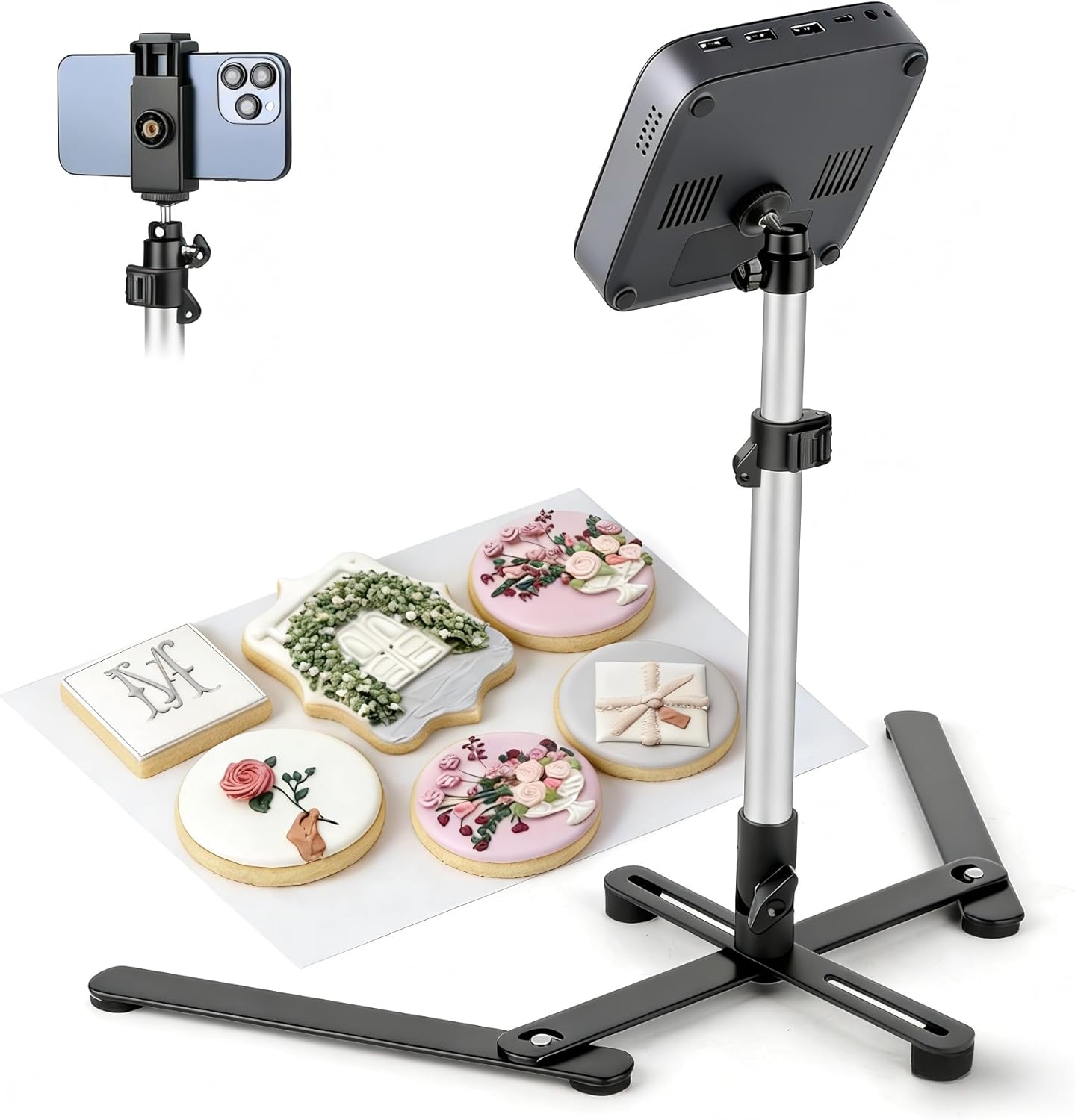 JOILCAN 360 Overhead Tripod for Mini Projector, Adjustable Overhead Phone Mount, Tabletop Tripod for Cookie Decorating
