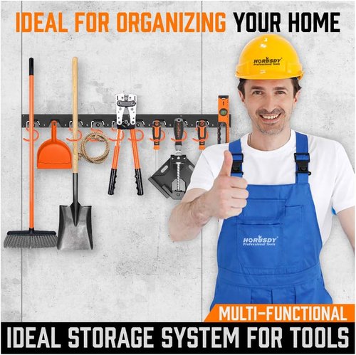 HORUSDY 64-Inch Adjustable Storage System - Wall Mount Tool Organizer for Mops, Brooms & More