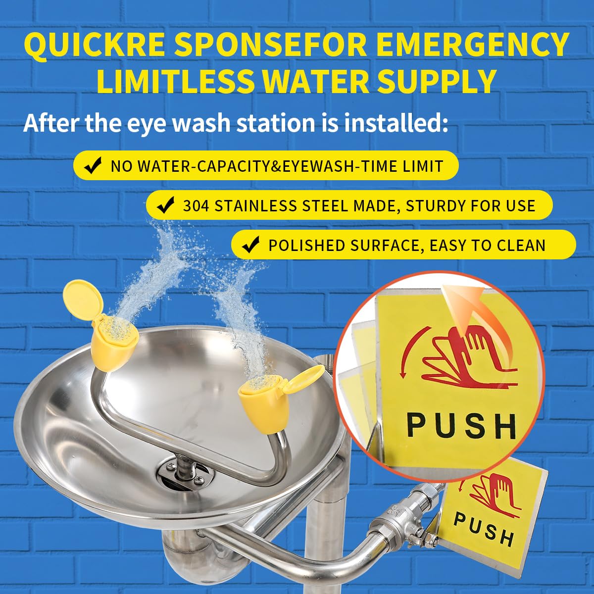 Combination Eye Wash Station, Emergency Eyewash Stations OSHA Approved 304 Stainless Steel Eyewash Shower Station for Industrial & Commercial & Lab Use,NPT Thread, with Emergency Sign
