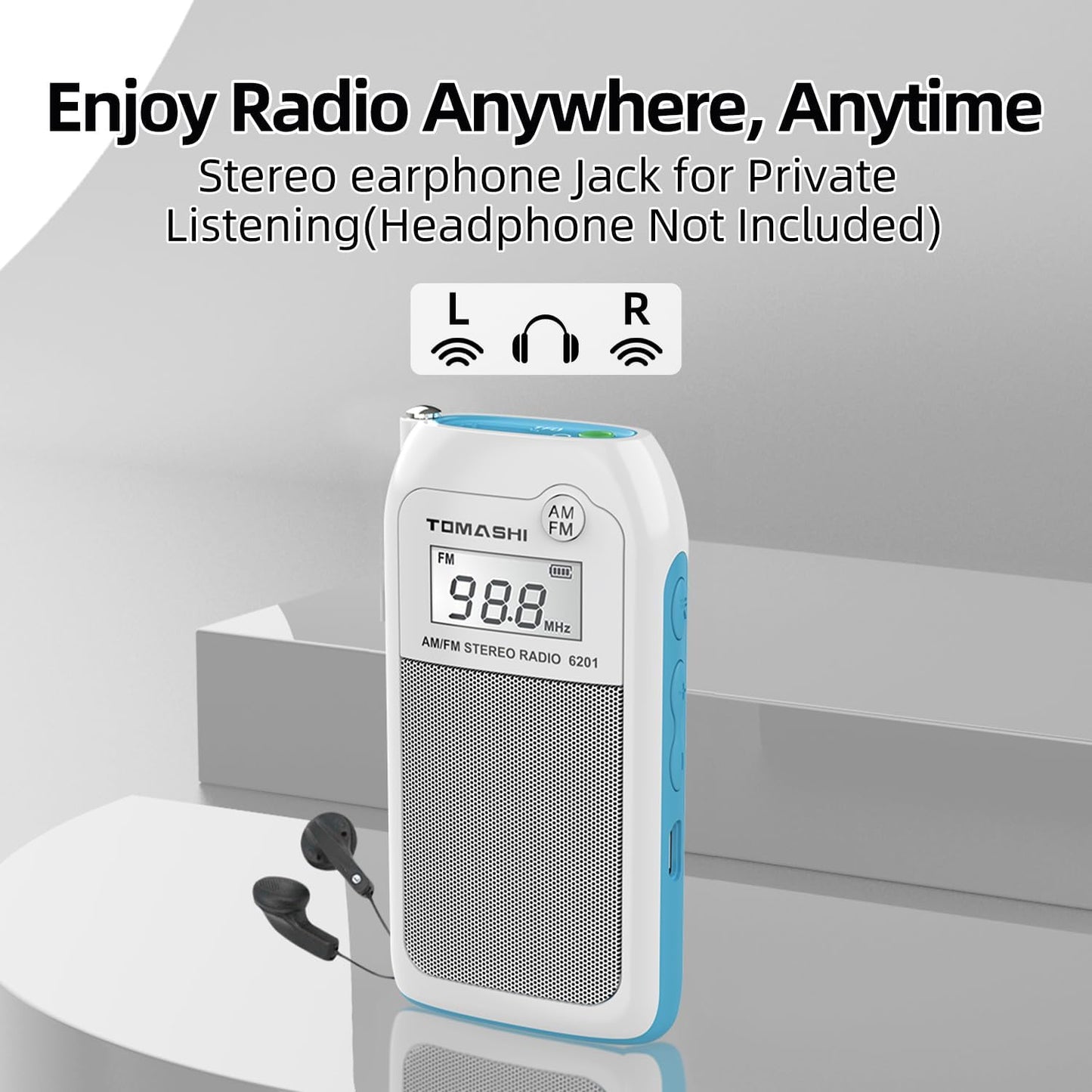 TOMASHI Preset MP3 Tiny Portable AM/FM Radio with DSP, Auto Scan & Channels, Stereo Headphone Output, Micro SD Player