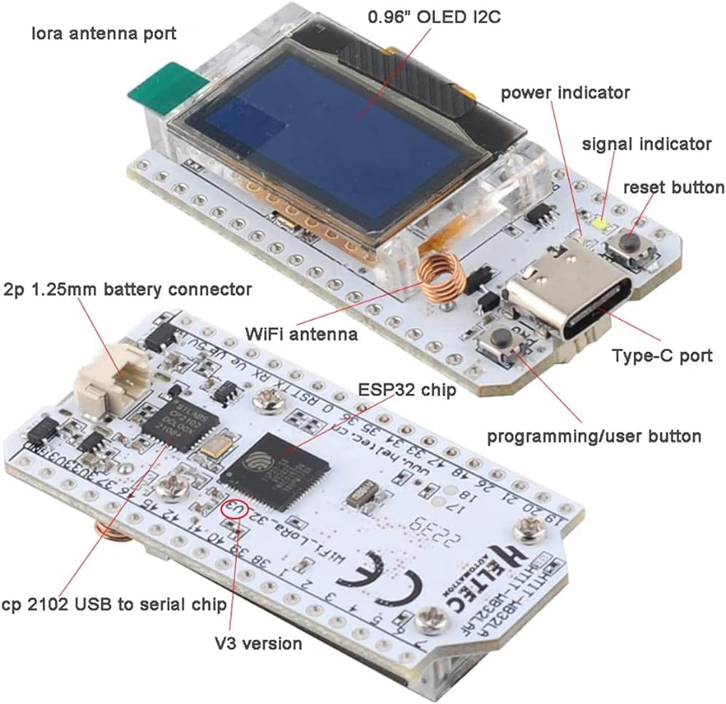 Wishiot ESP32 V3 SX1262 Lora32 0.96inch 915MHz 2Dbi (1 Sets) Lora Development Board Kit WiFi+BLE OLED Display Module +