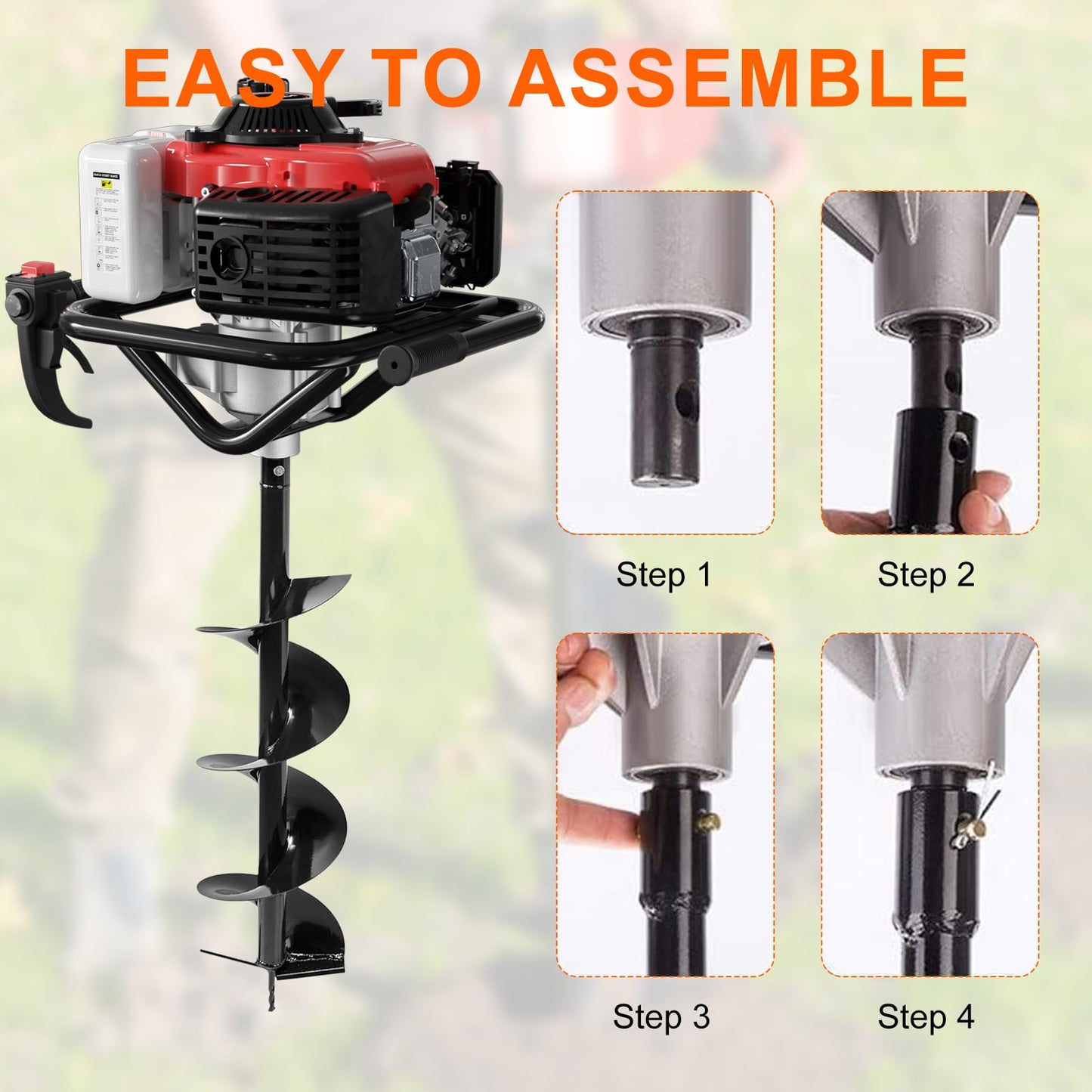 78CC 4-Stroke Auger Post Hole Digger, Single Person Gas Powered Earth Auger with 6" & 8" Drill Bits and Extension Rod, Heavy Duty Ground Drill for Fence Post, Tree Planting