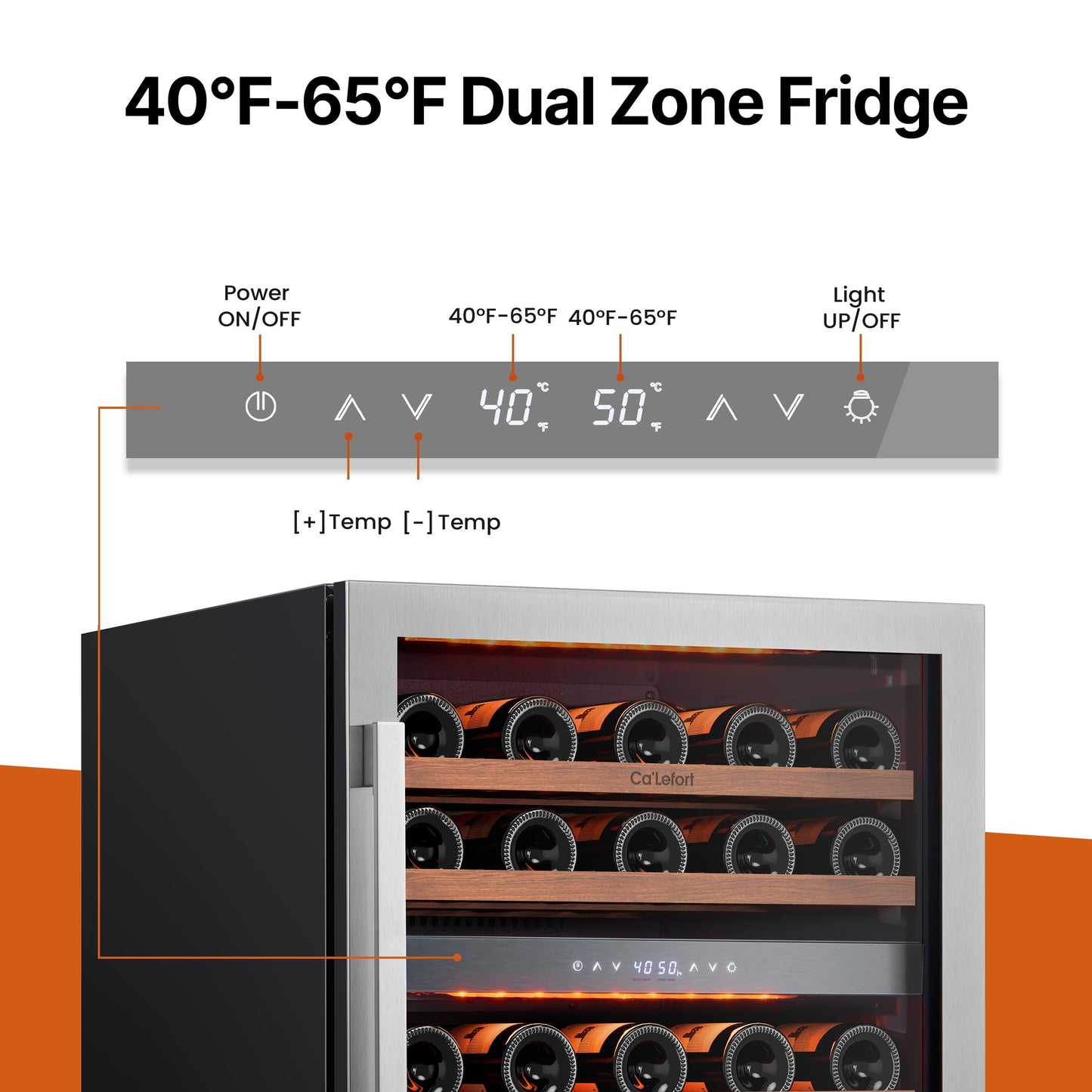 Ca'Lefort Wine Fridge & Cooler - 24 Inch 52 Bottle Wine Cooler Refrigerator, 40-65°F Dual Zone Wine Refrigerator Glass Door, 3 LED Built-in or Freestanding Fridge for Home/Bar/Kitchen (5.65 cu.ft)