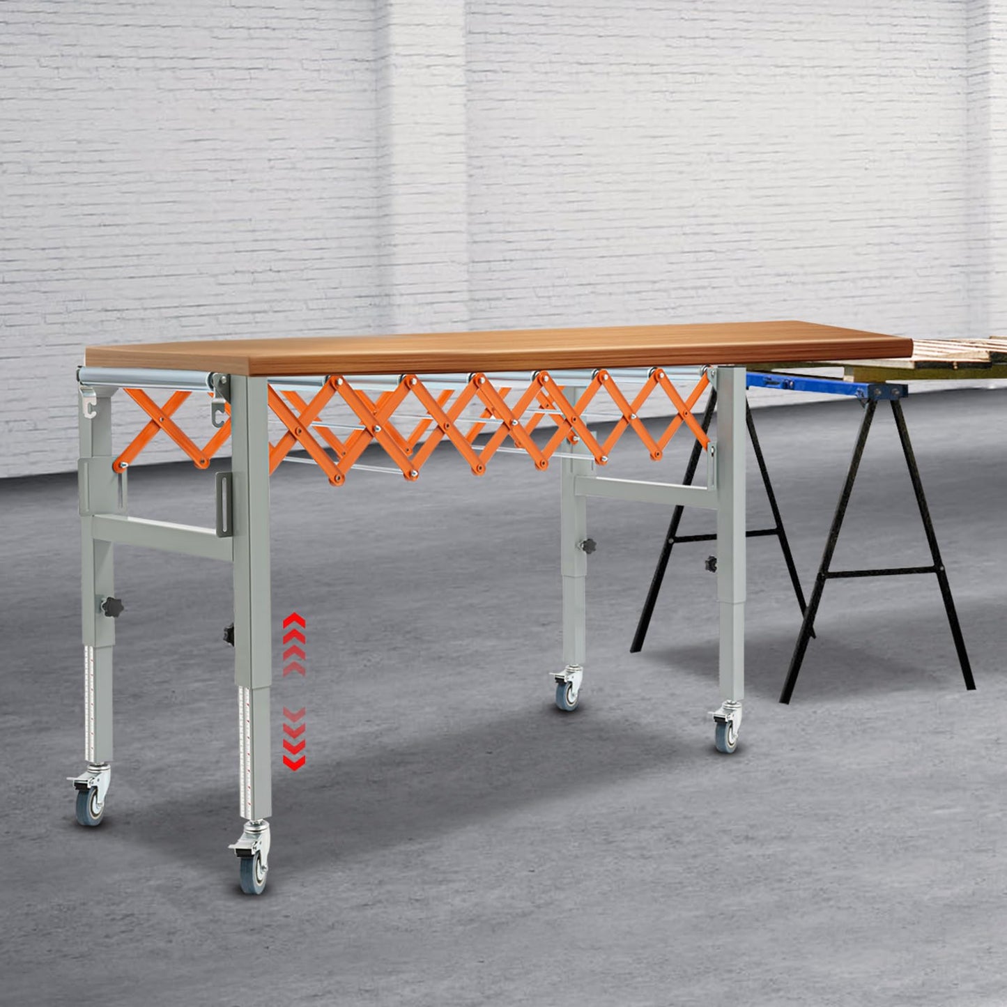 Adjustable Conveyor Roller Stand, Expandable Gravity Conveyor on Wheels Infeed/Outfeed Support Roller Turning Conveyors Belt with 2 Hooks for Warehouse Factory Various Conveying