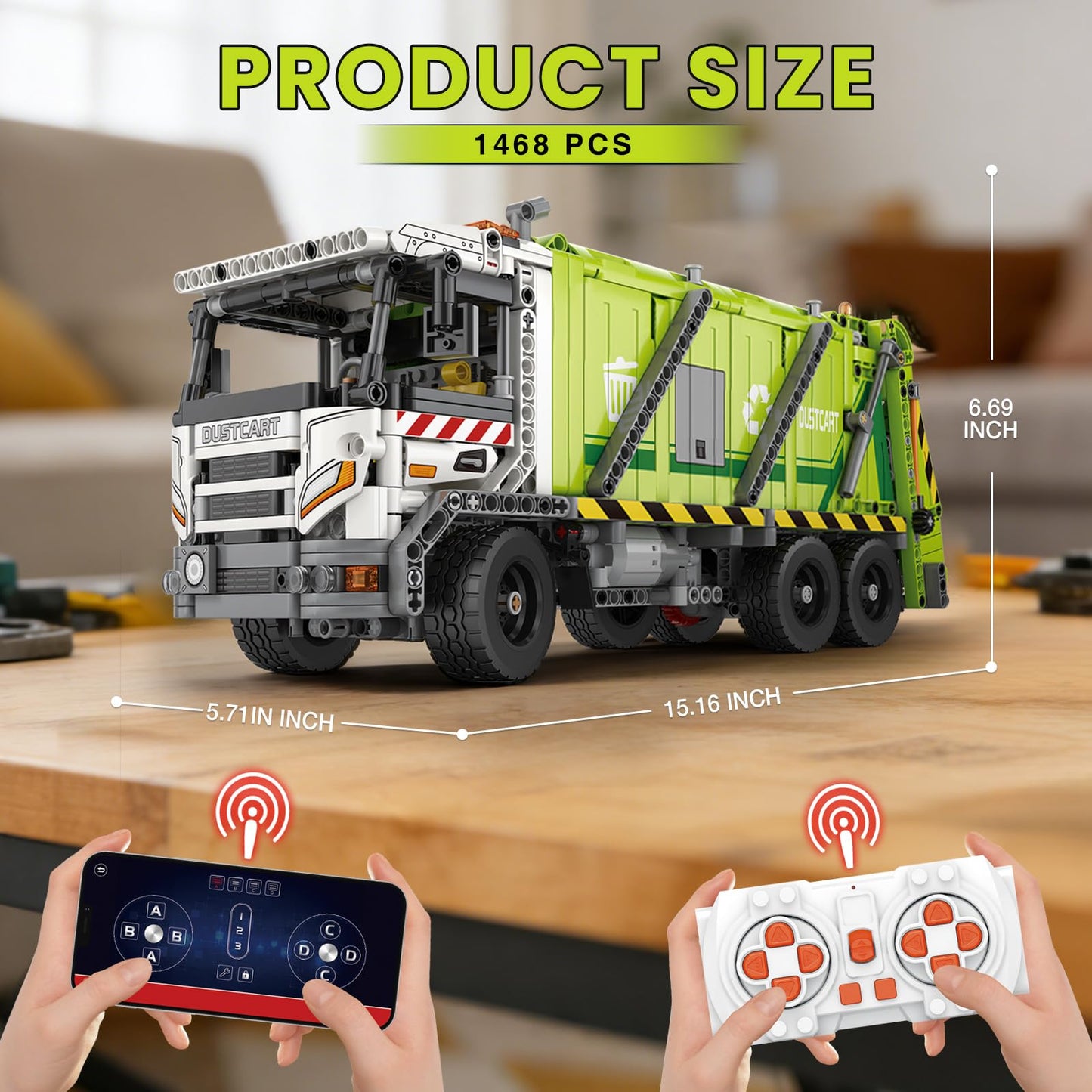 Reobrix Large Garbage Truck Building Set, RC Trash Truck for Adults with Interactive Functions, Compressed Rubbish Truck Model for Home Decor, Creative Gift for Vehicle Enthusiasts 14+